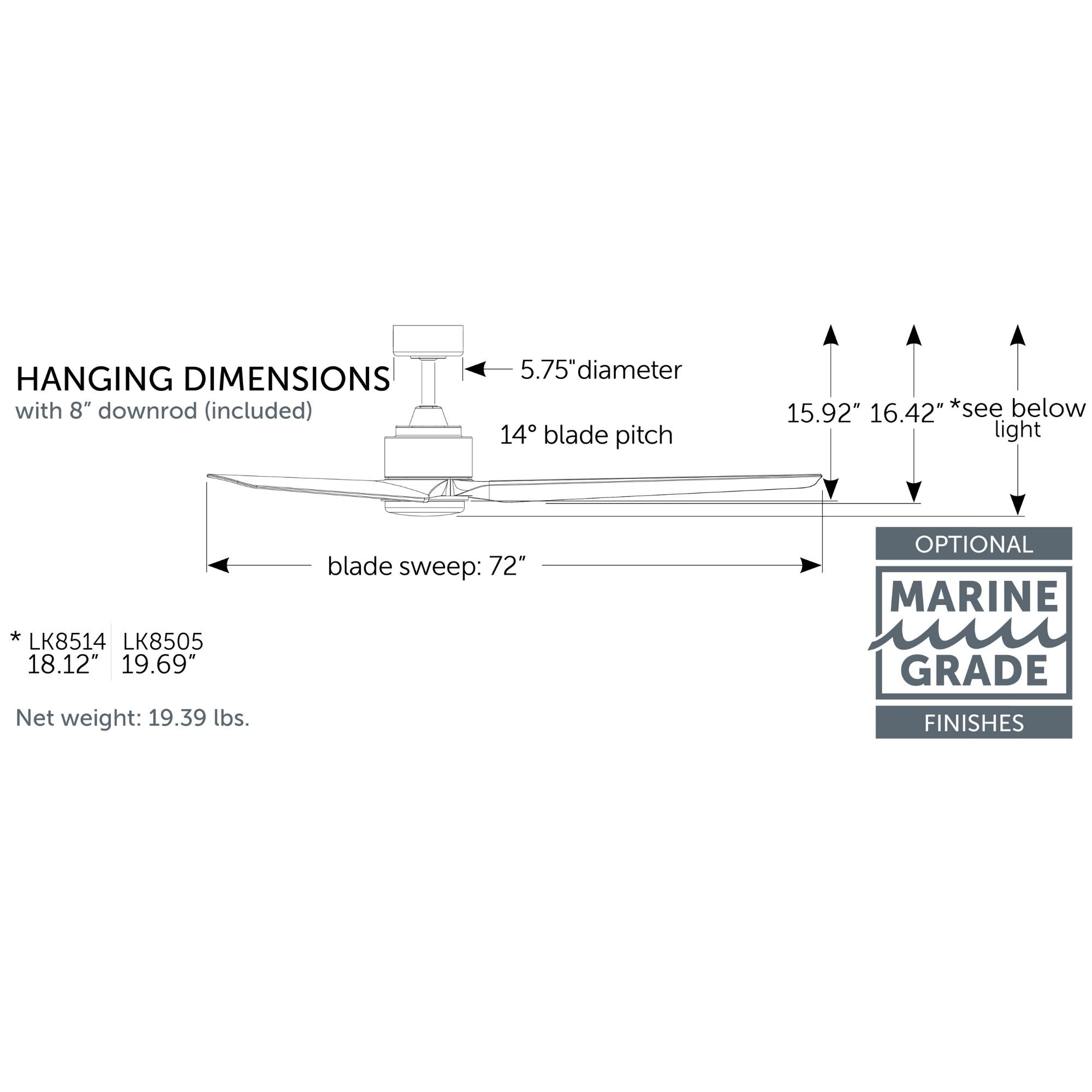 TriAire Custom Black 72" Marine Grade Motor, Blades Sold Separately