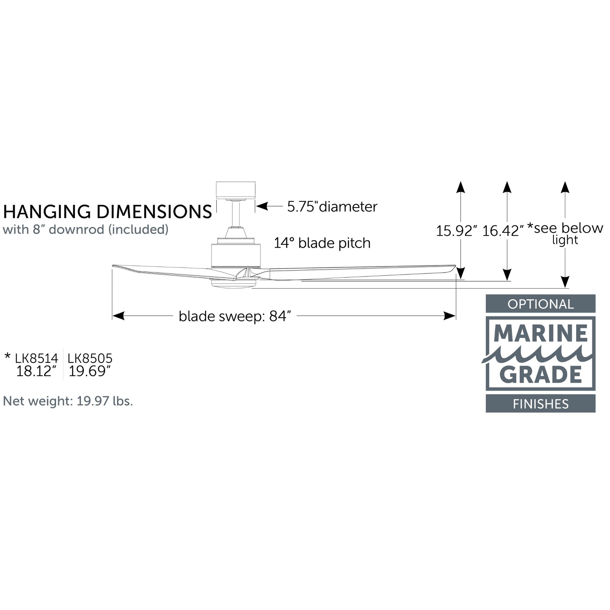 TriAire Custom Black 84" Marine Grade Motor, Blades Sold Separately