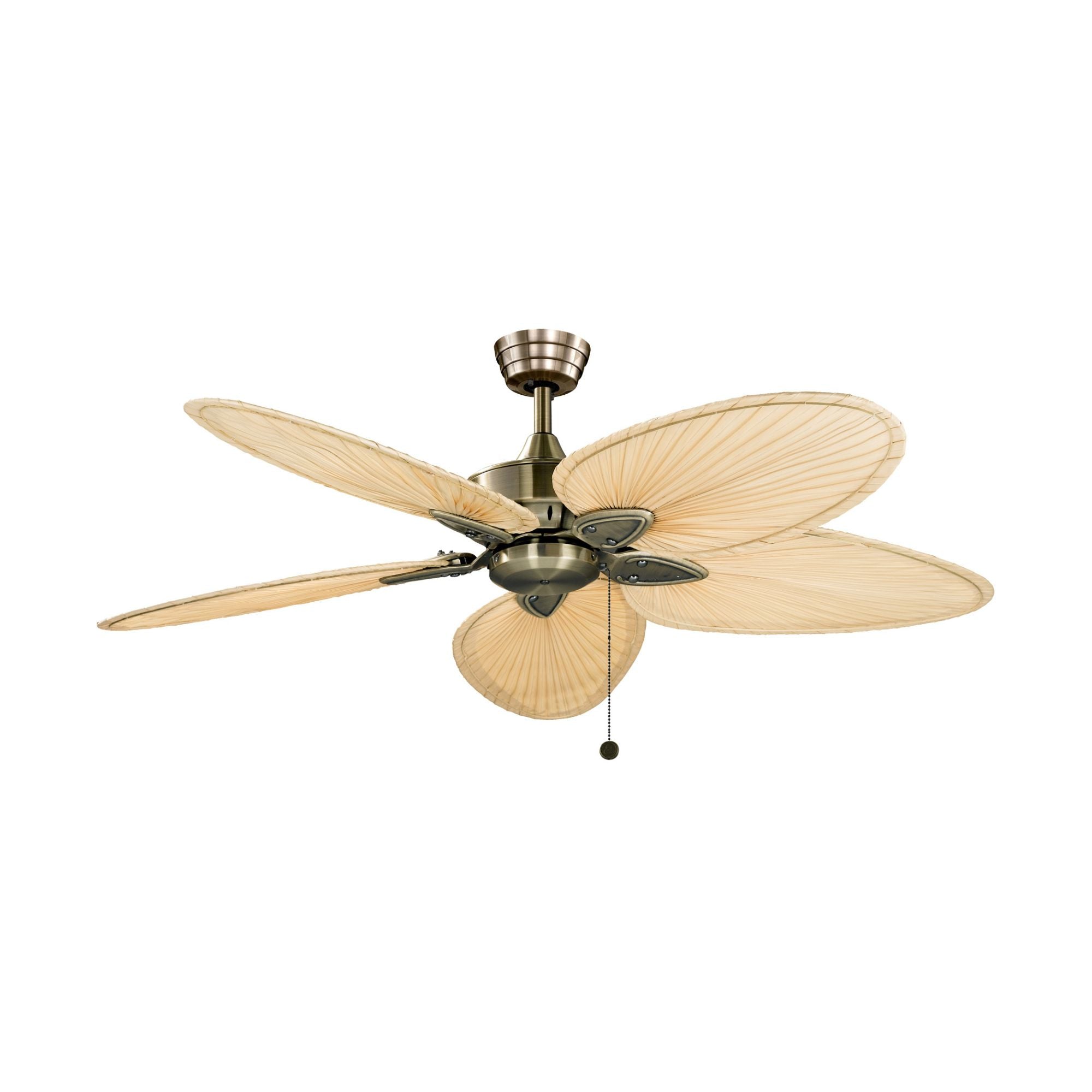 Windpointe 52" Antique Brass and Natural Narrow Oval Blades Ceiling Fan with Pull Chain
