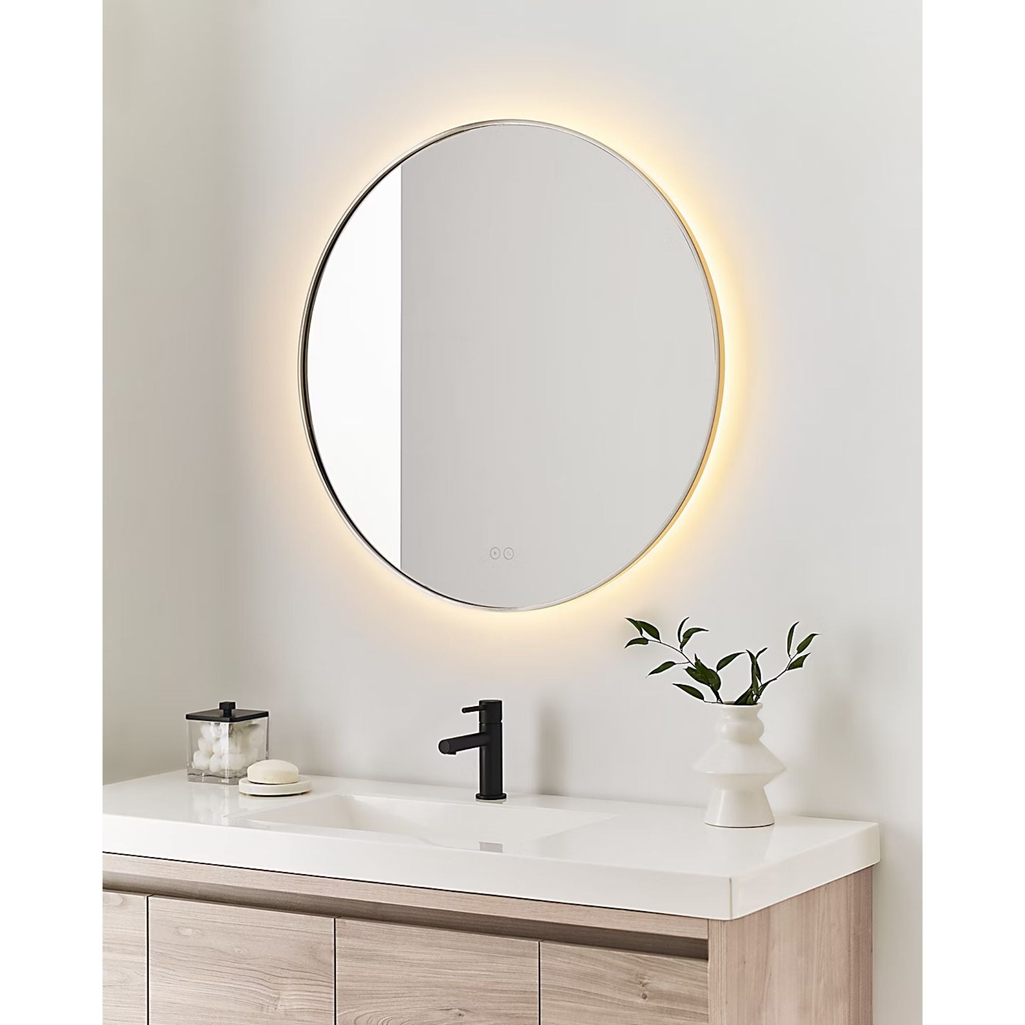 Cadre Round Mirror 30" x 30", Brushed Nickel Finish