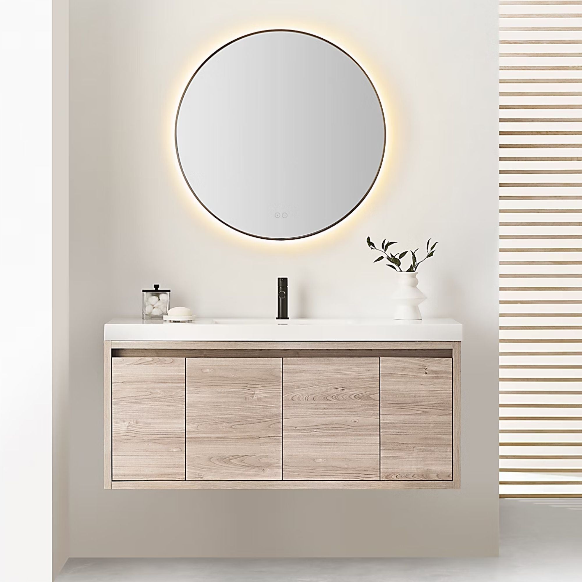 Cadre Round Mirror 30" x 30", Midnight Black Finish