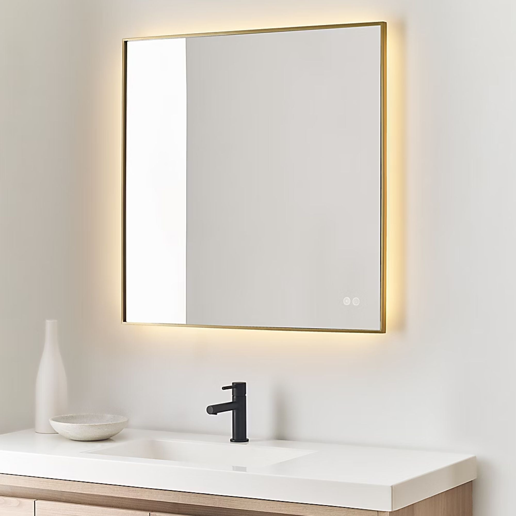 Cadre Square Mirror 36" x 36", Satin Brass Finish