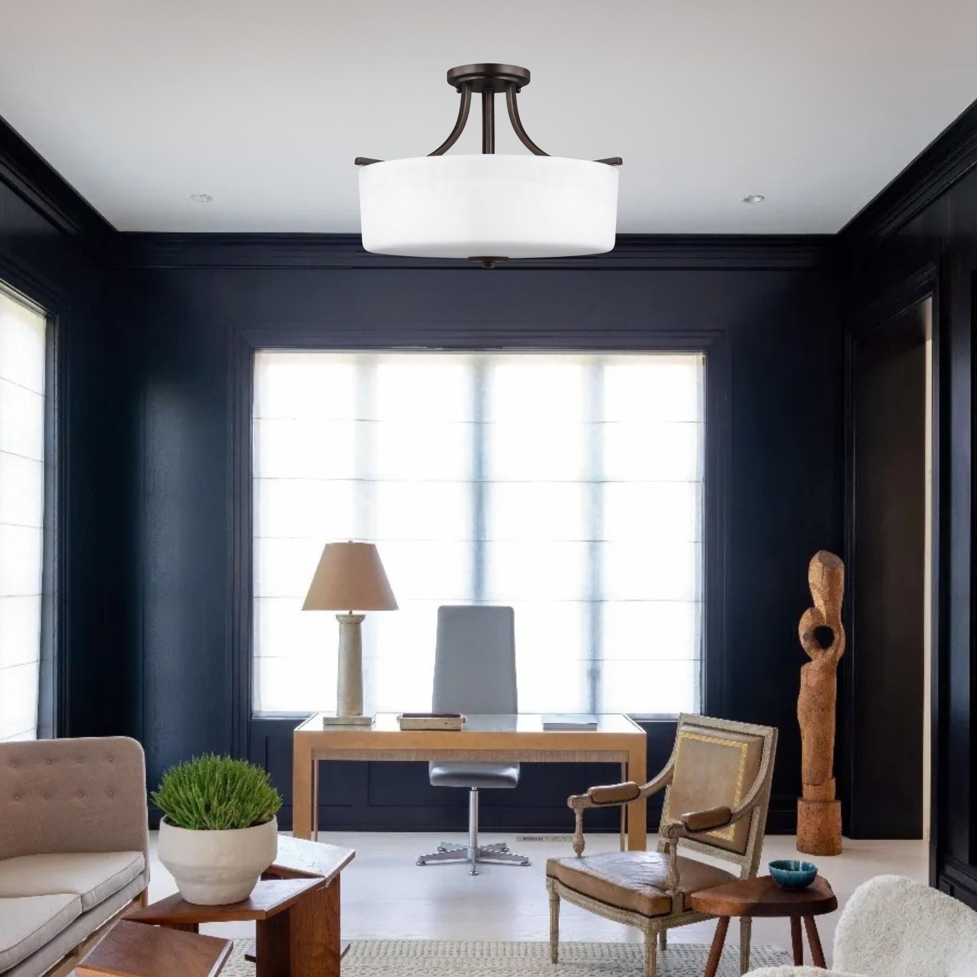 Canfield 16" 3-Light Semi Flush Mount, Bronze Finish