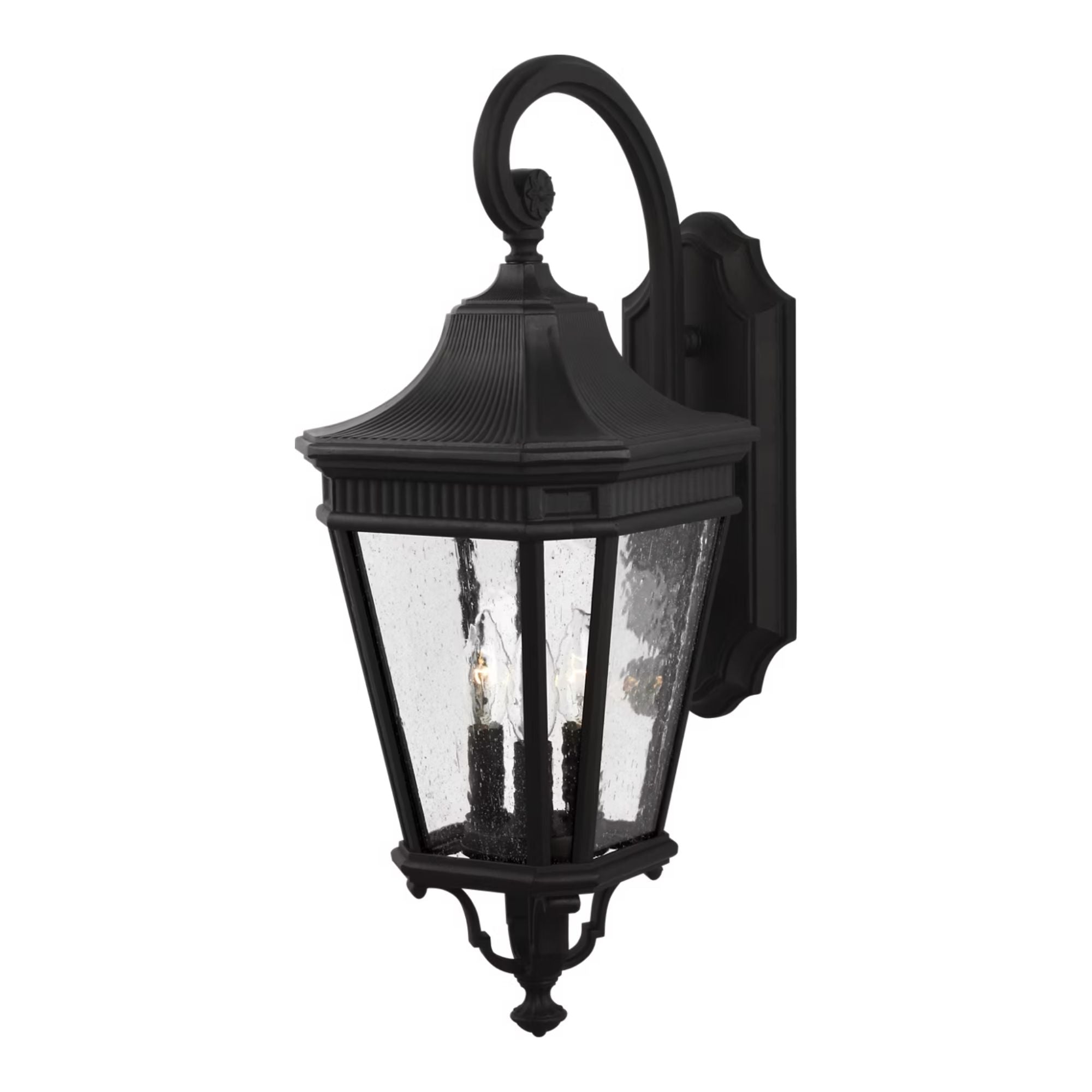 Cotswold Lane 24" 3-Light Medium Lantern, Black Finish with Clear Seeded Glass