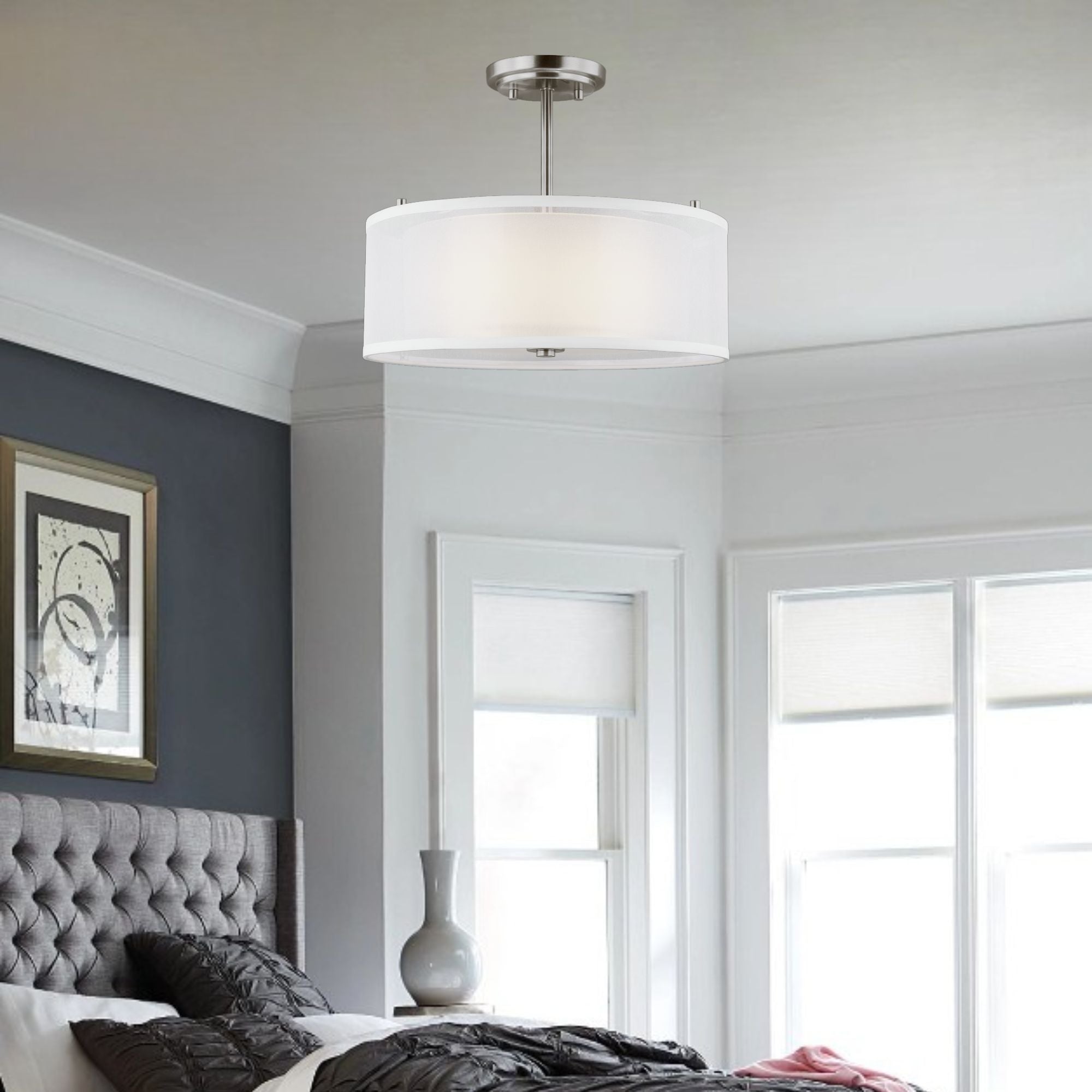 Elmwood Park 15" 2-Light Semi Flush Mount, Brushed Nickel Finish