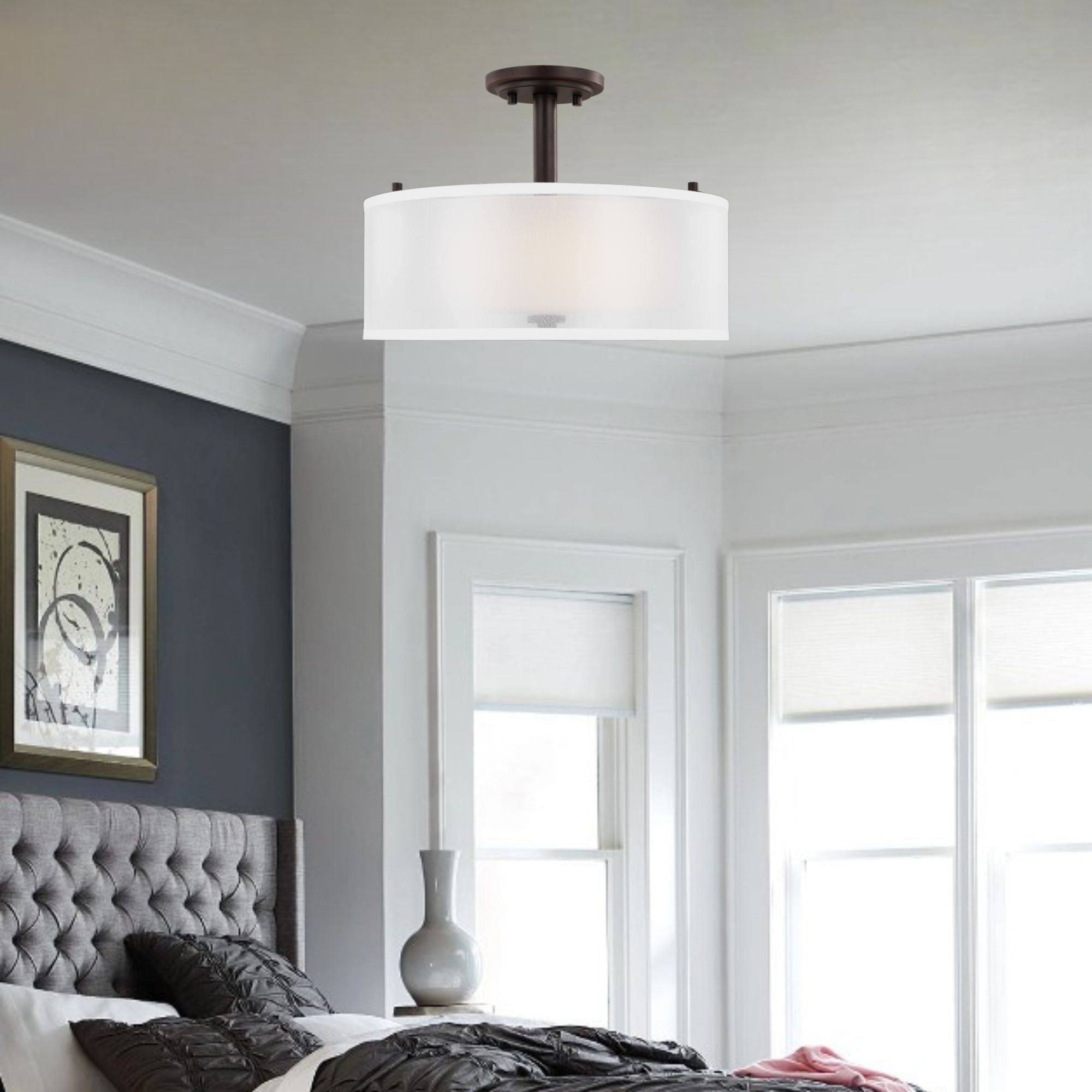 Elmwood Park 15" 2-Light LED Semi Flush Mount, Bronze Finish
