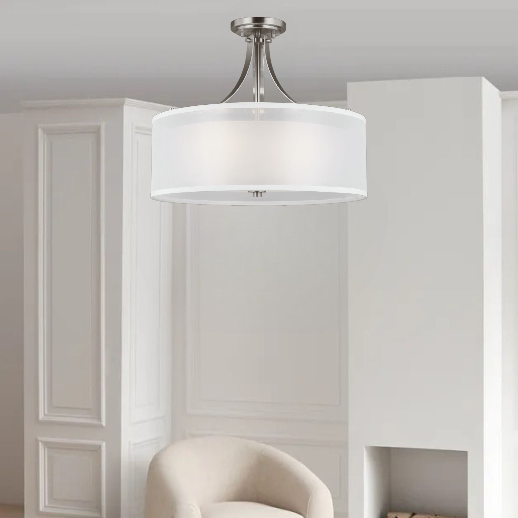 Elmwood Park 19" 3-Light Semi Flush Mount, Brushed Nickel Finish