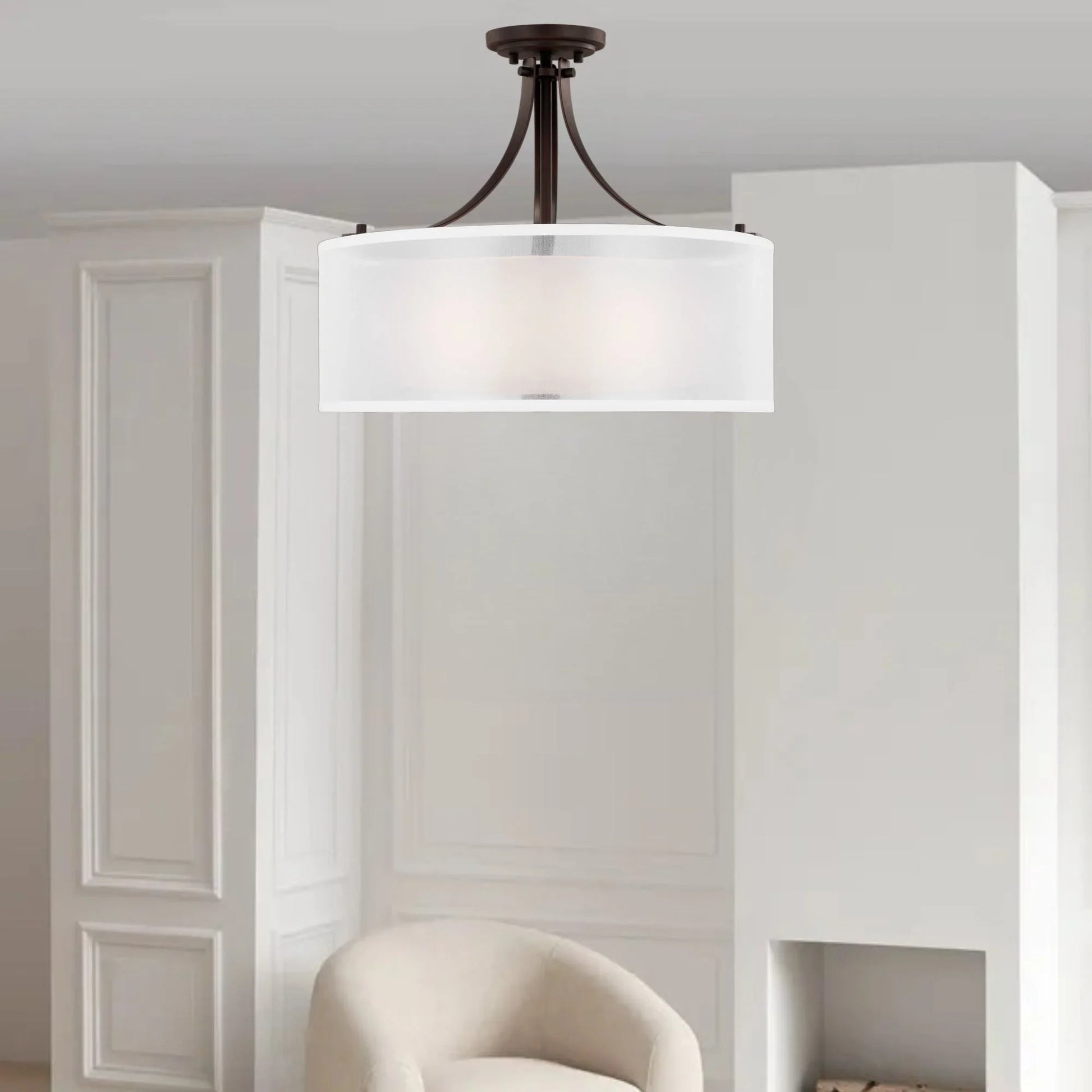 Generation Lighting - Elmwood Park 19" 3-Light LED Semi Flush Mount, Bronze Finish | Bees Lighting