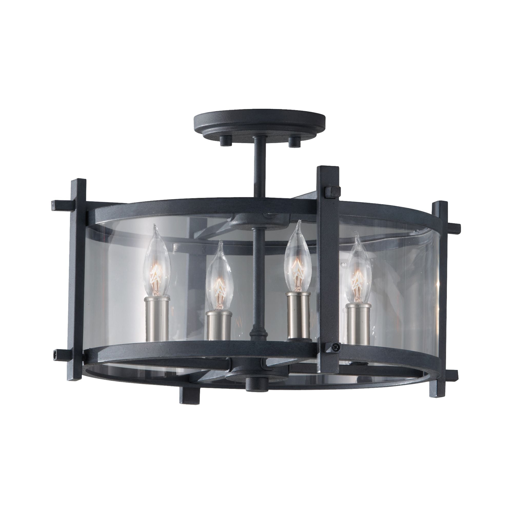 Ethan 16" 4-Light Semi-Flush Mount, Antique Forged Iron Finish