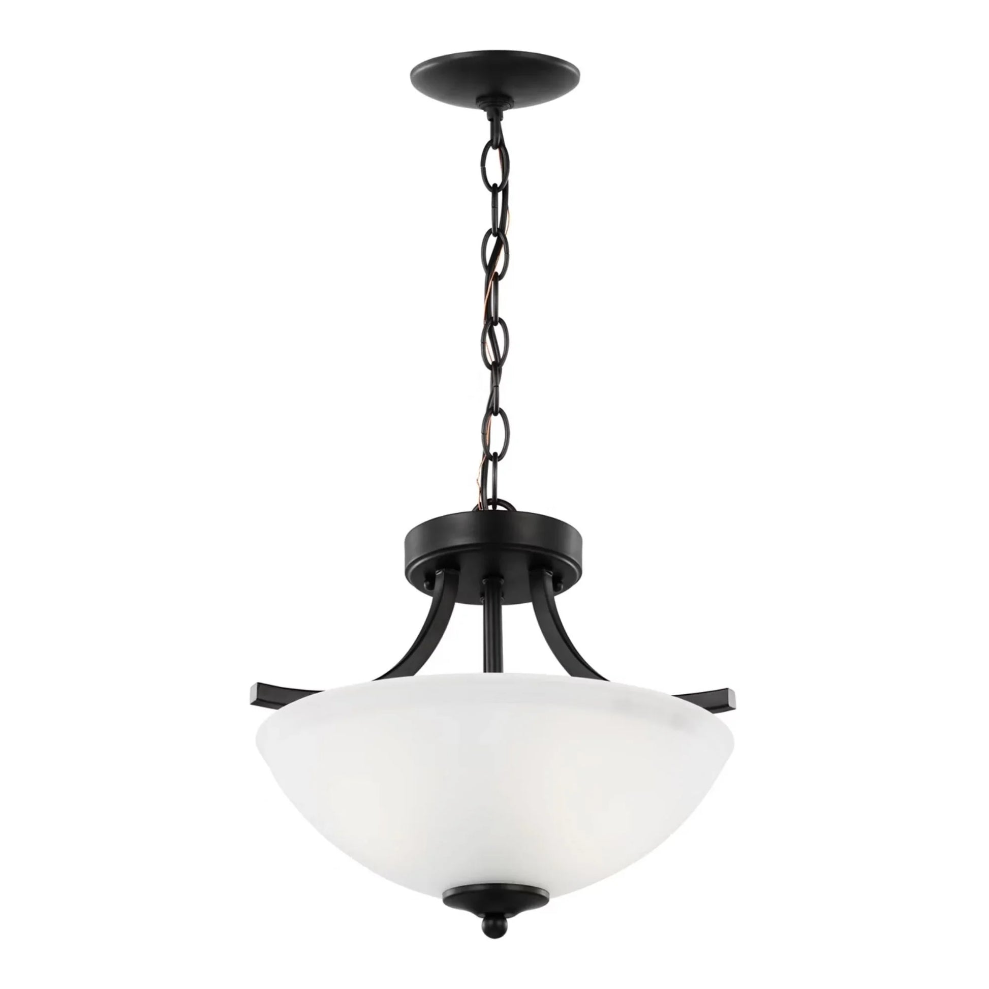 Generation Lighting - Geary 14" Small 2-Light LED Semi-Flush Convertible Pendant, Midnight Black Finish | Bees Lighting