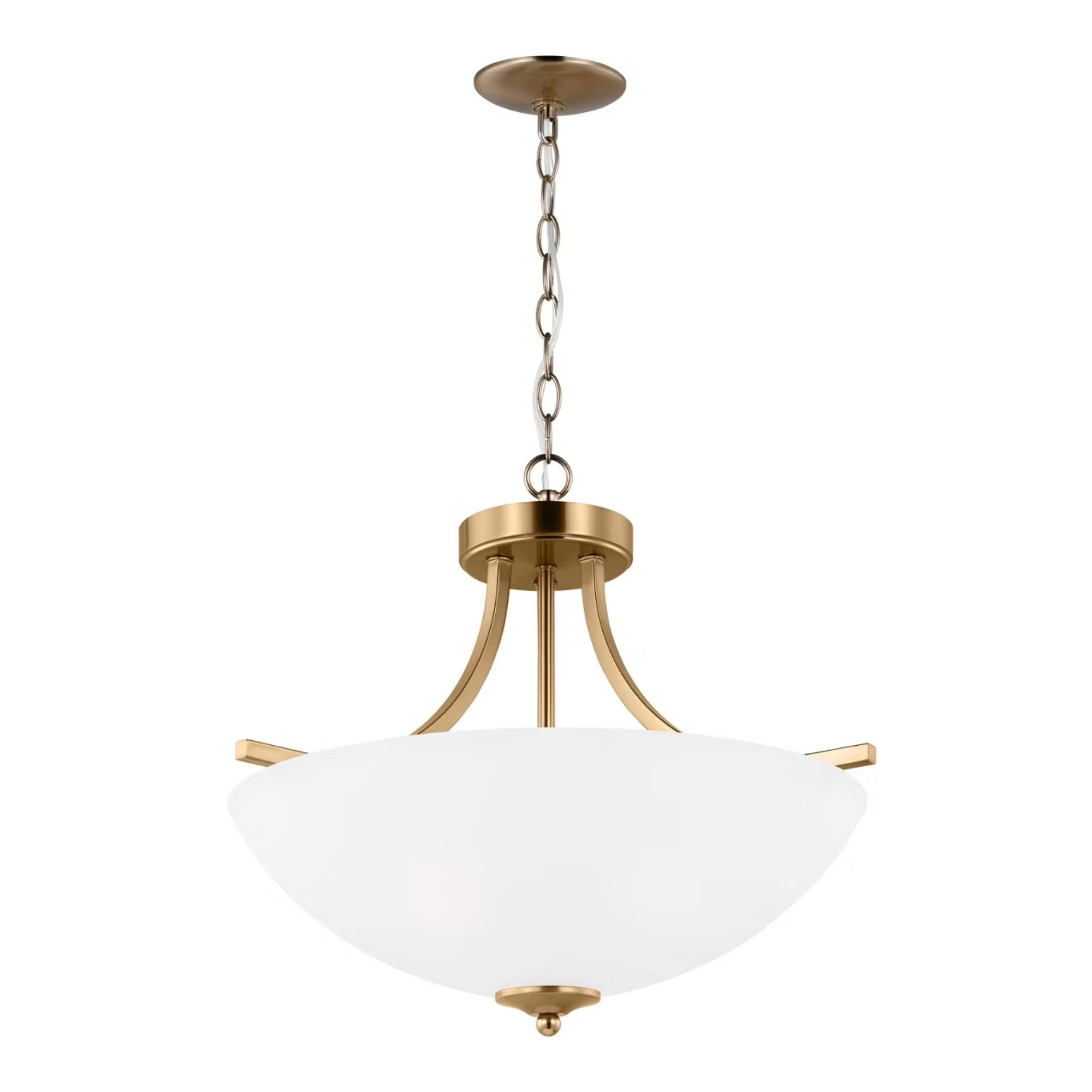 Geary 19" Medium 3-Light Semi-Flush Convertible Pendant, Satin Brass Finish