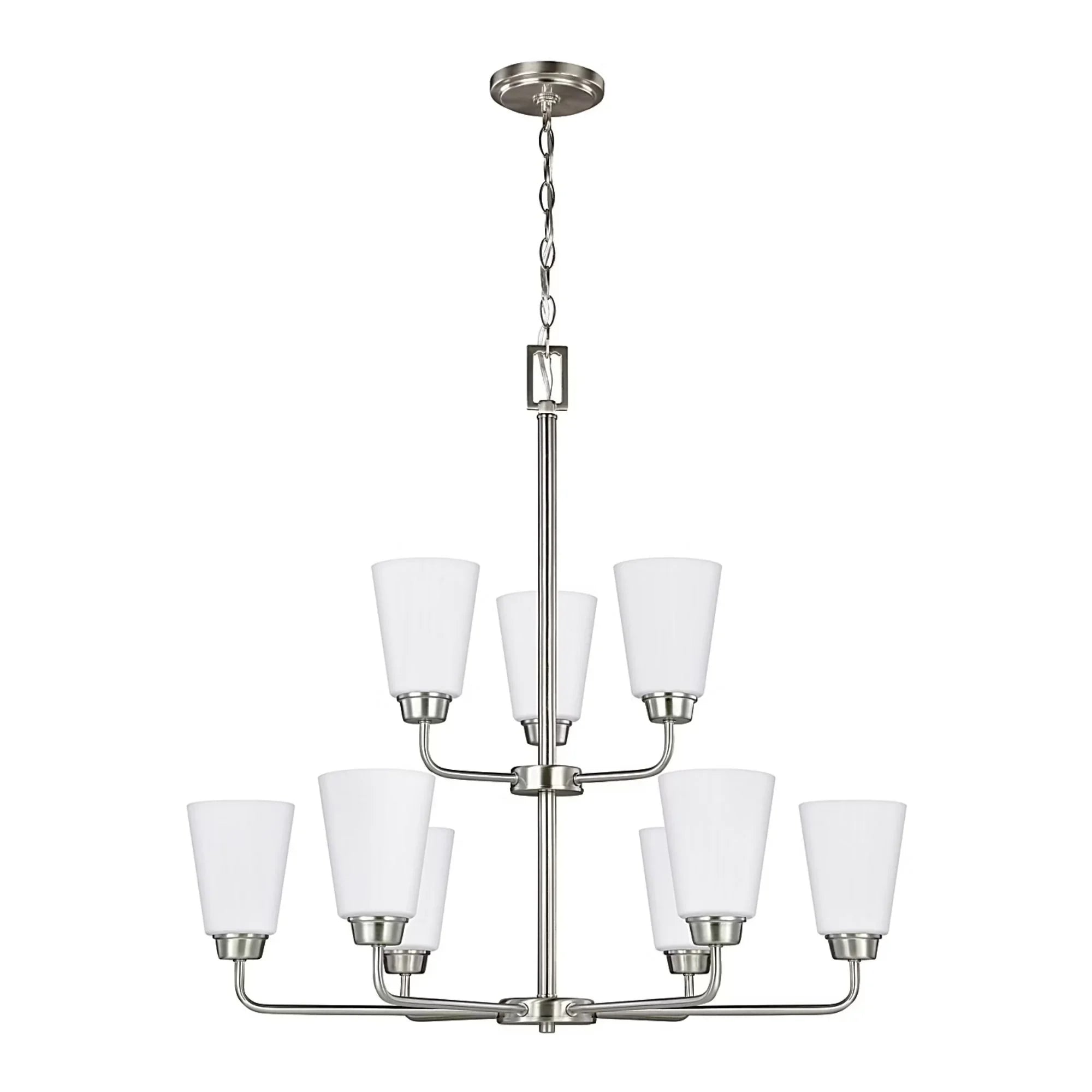 Generation Lighting Kerrville 29 in. 9-Light Chandelier, Brushed Nickel with Satin Etched Glass