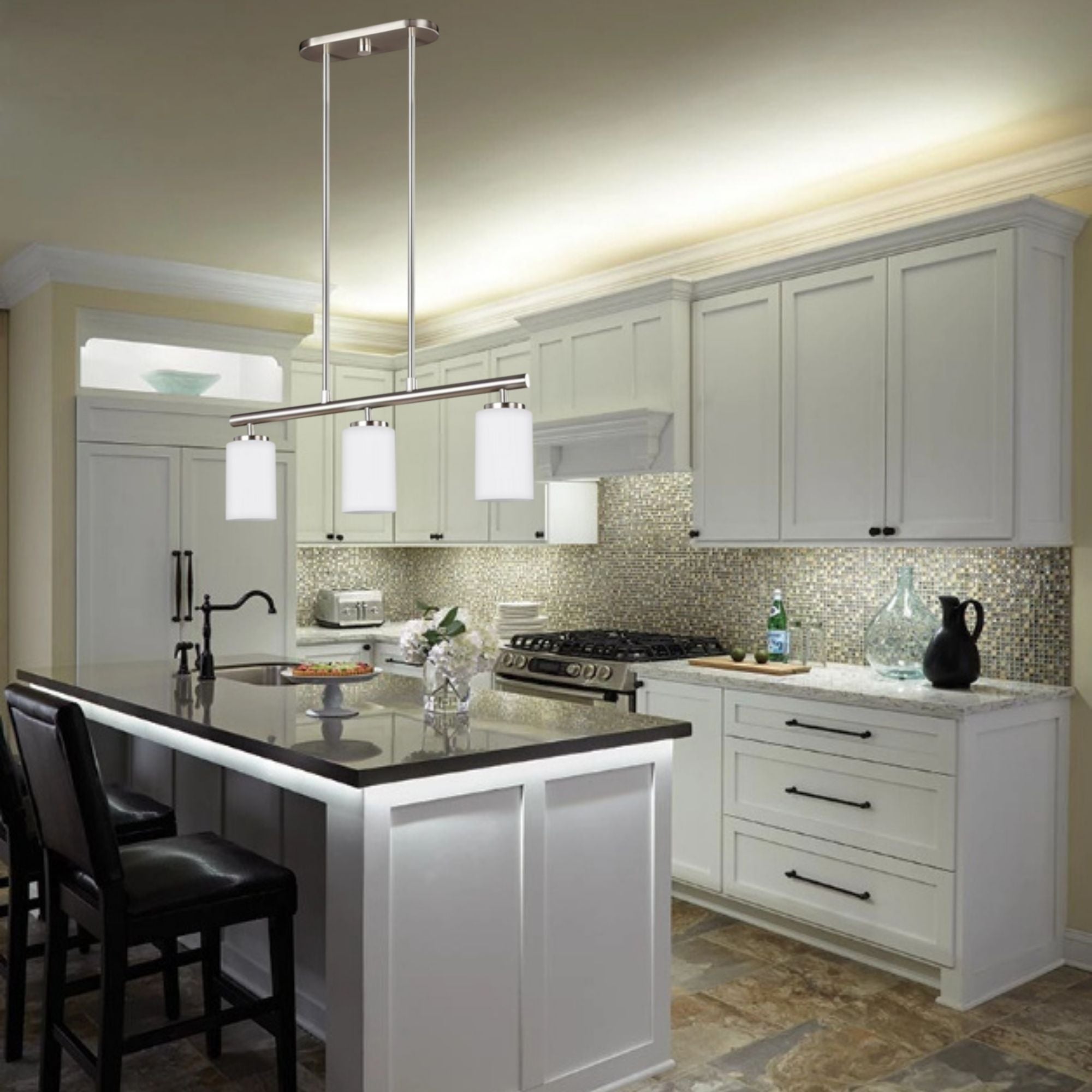 Generation Lighting - Oslo 25" 3-Light Linear Chandelier, Brushed Nickel Finish | Bees Lighting