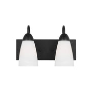 Generation Lighting Seville 13.5 in. 2-Light Bathroom Vanity Light, Midnight Black with Etched Glass