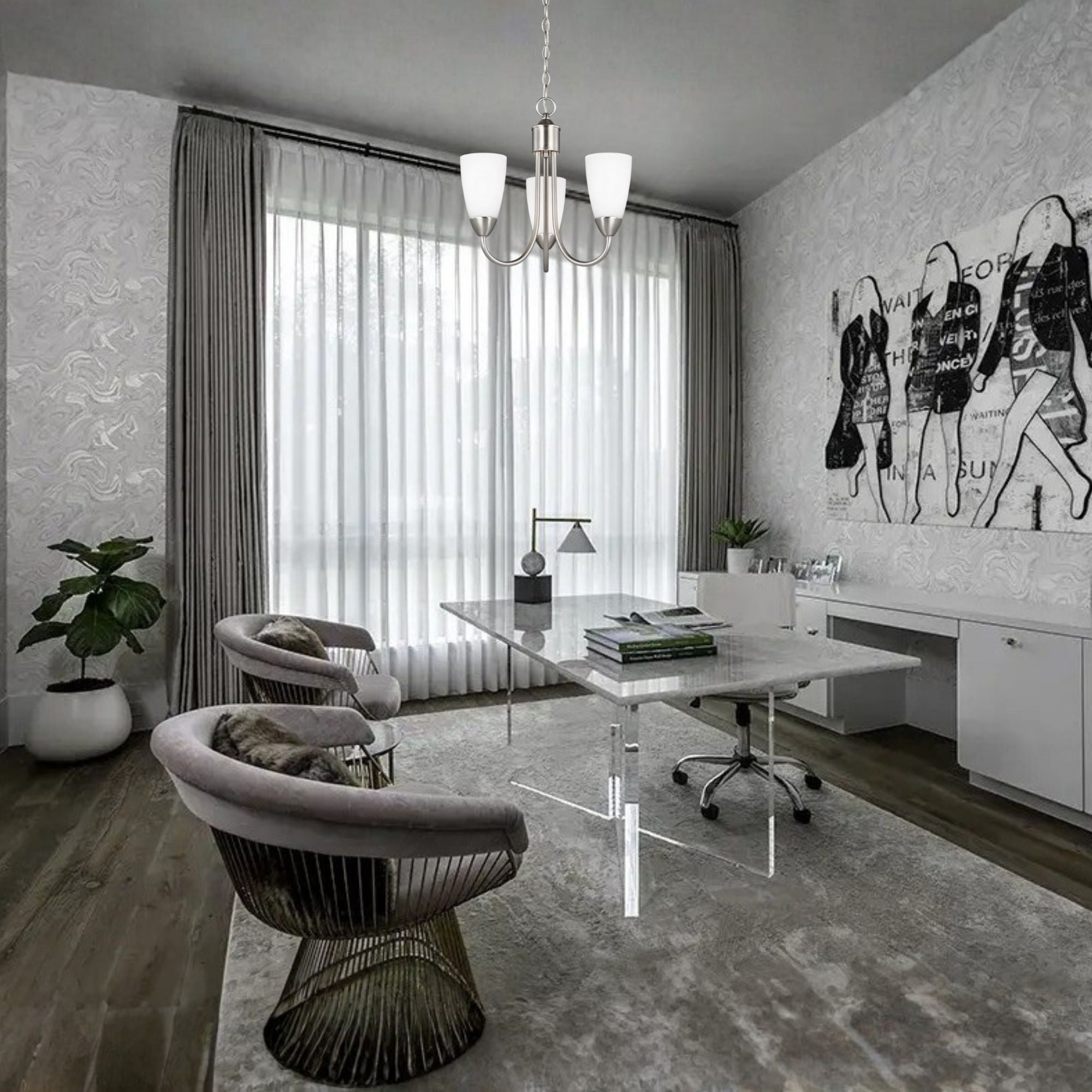 Seville 17" 3-Light LED Chandelier, Brushed Nickel Finish