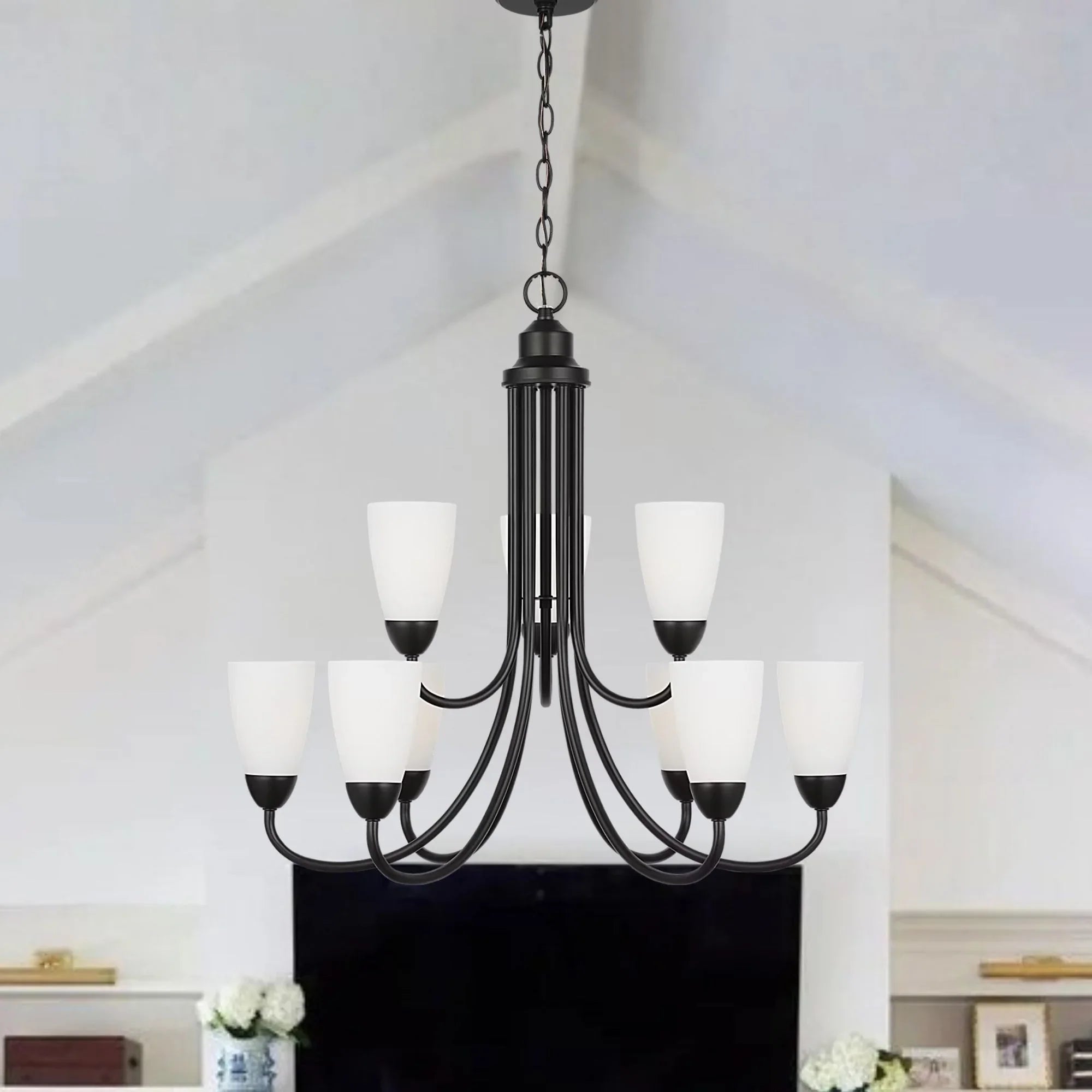 Seville 29" 9-Light LED Chandelier, Midnight Black Finish