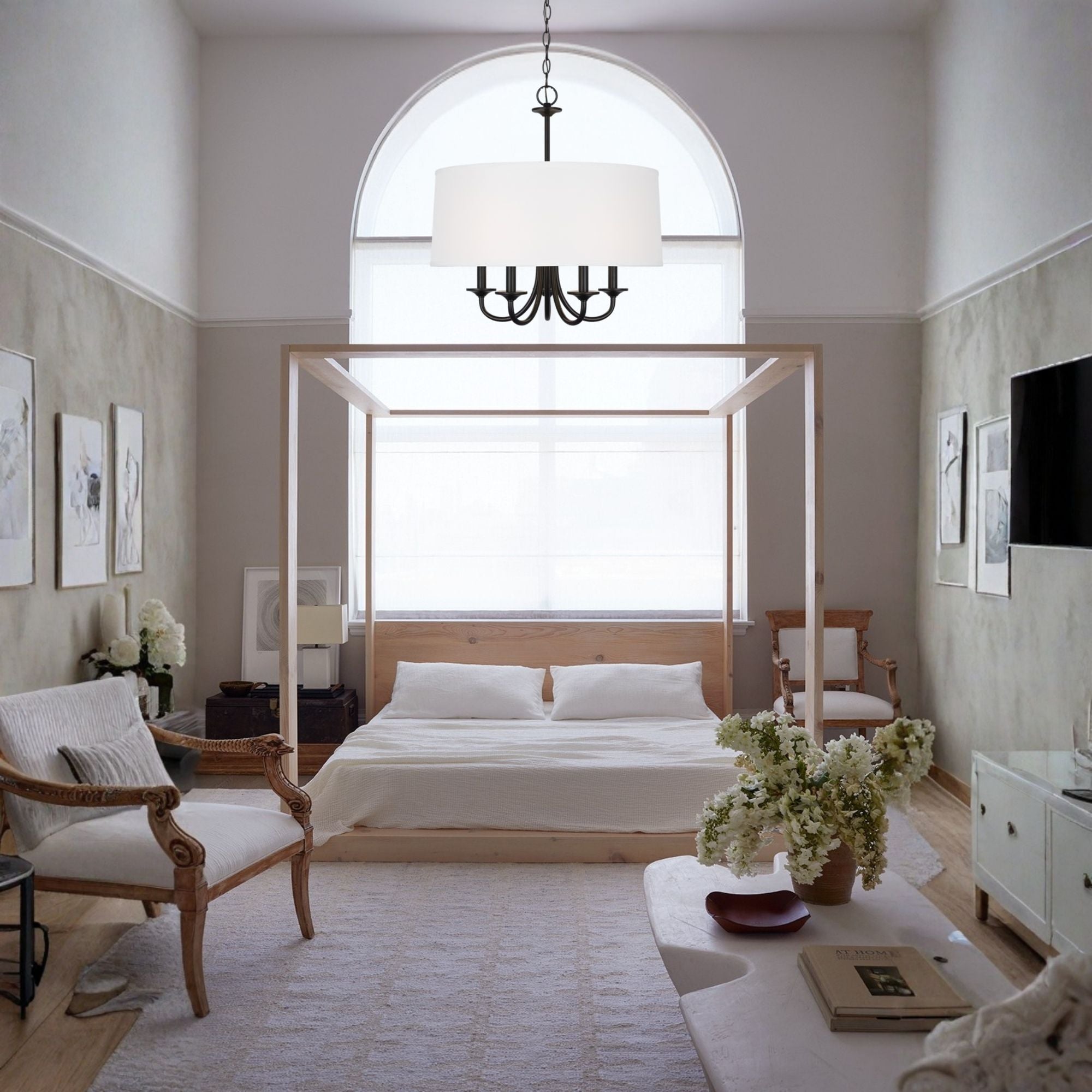 Seville 22" 5-Light Shade Chandelier, Midnight Black Finish