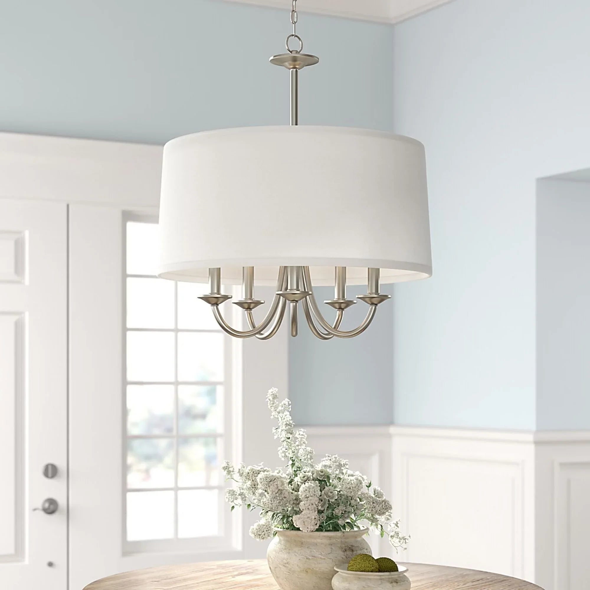 Seville 22" 5-Light LED Shade Chandelier, Brushed Nickel Finish