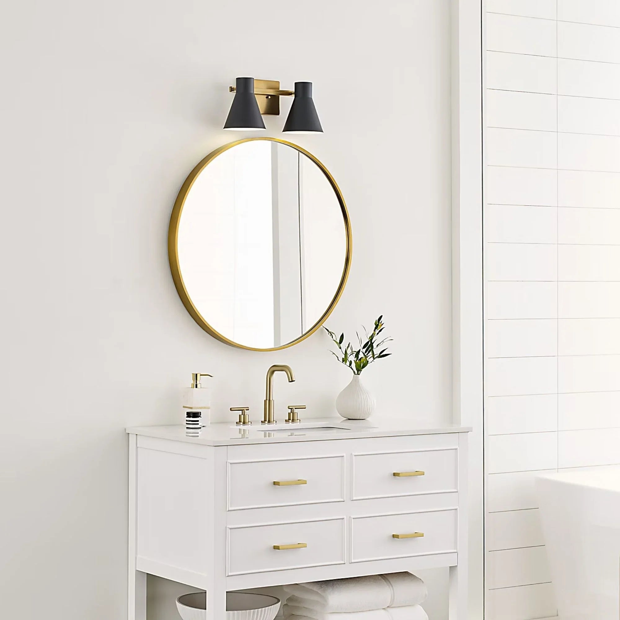 Towner 16" 2-Light LED Bathroom Vanity, Satin Brass Finish