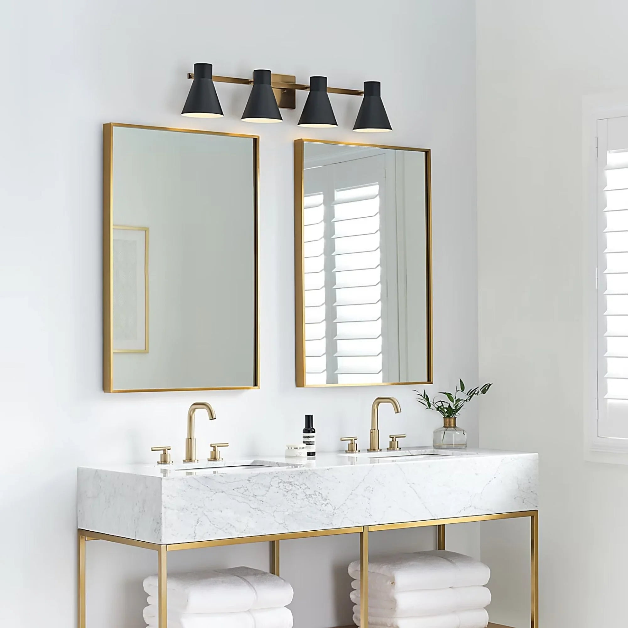 Towner 35" 4-Light LED Bathroom Vanity, Satin Brass Finish
