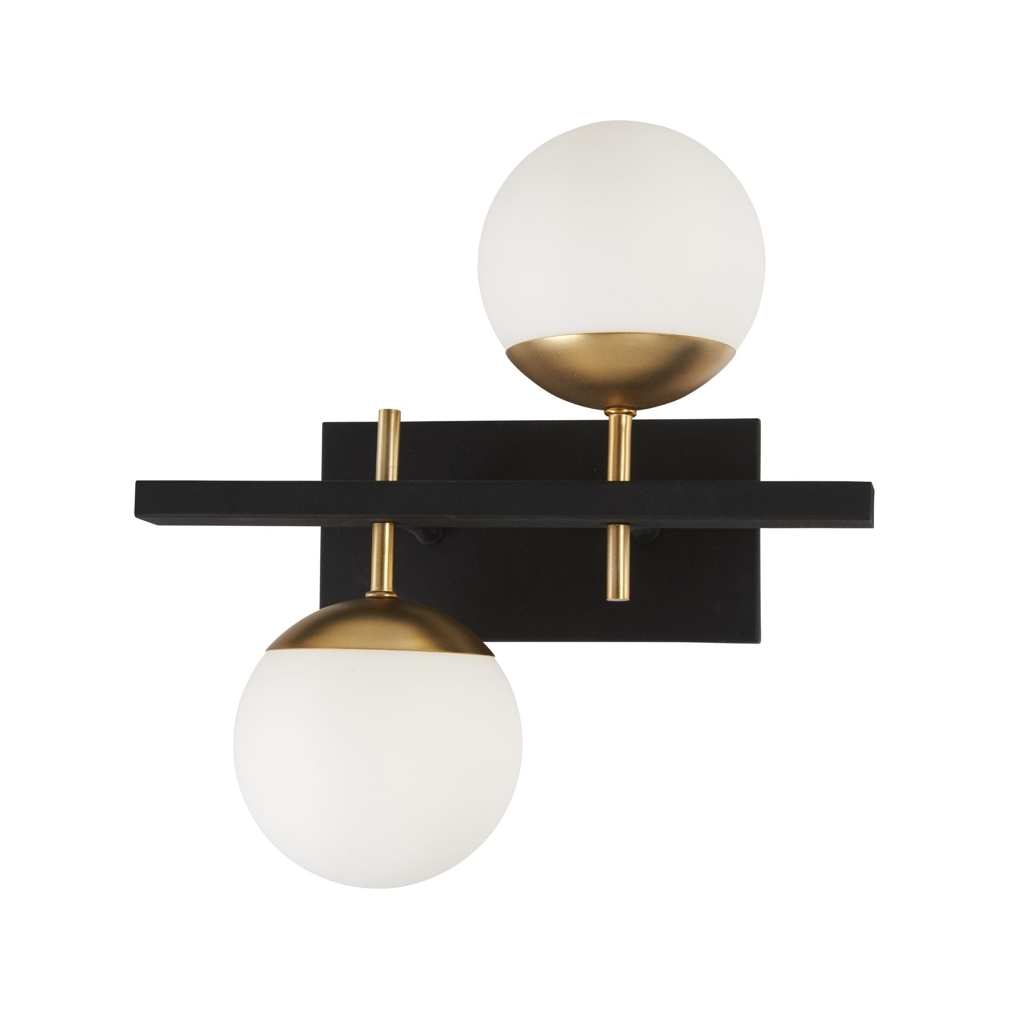 George Kovacs Alluria 16 in. 2-Light Bathroom Vanity Light, Weathered Black with Autumn Gold Accents with Etched Opal Glass