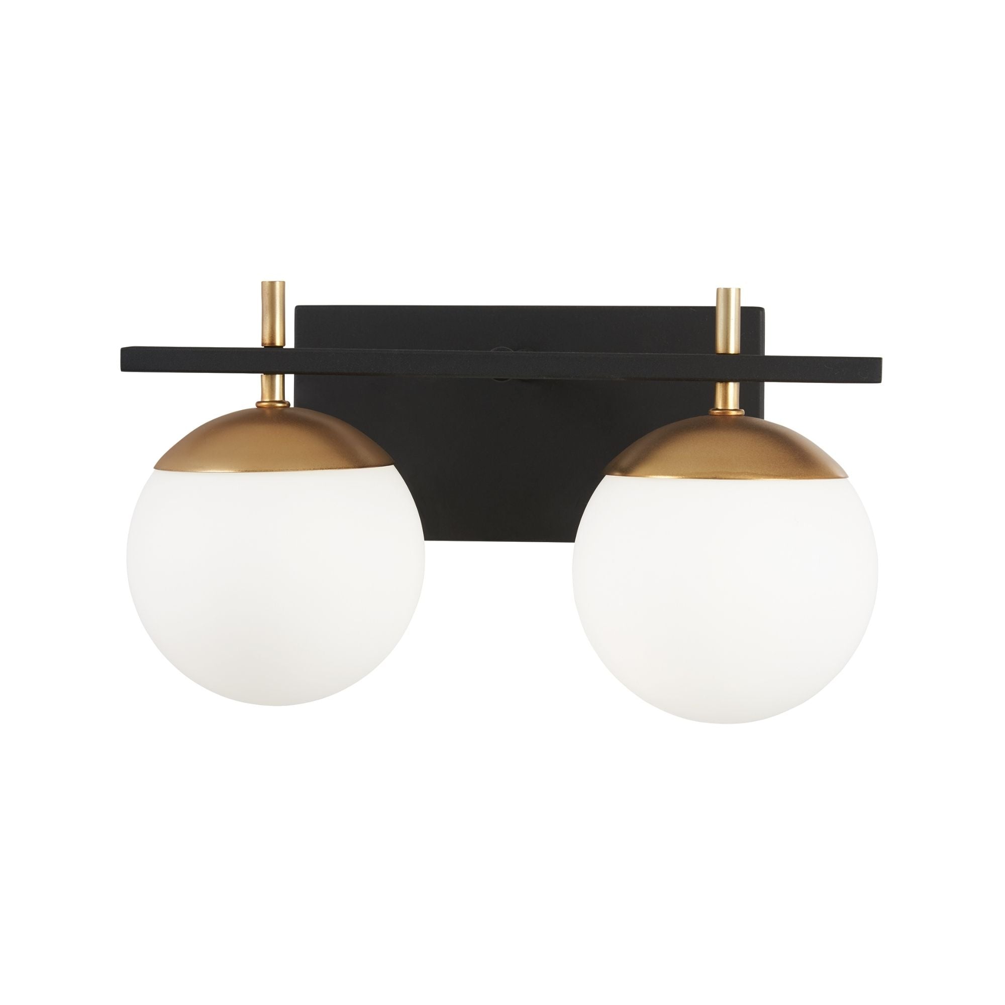 George Kovacs Alluria 15 in. 2-Light Bathroom Vanity Light, Weathered Black with Autumn Gold Accents with Etched Opal Glass