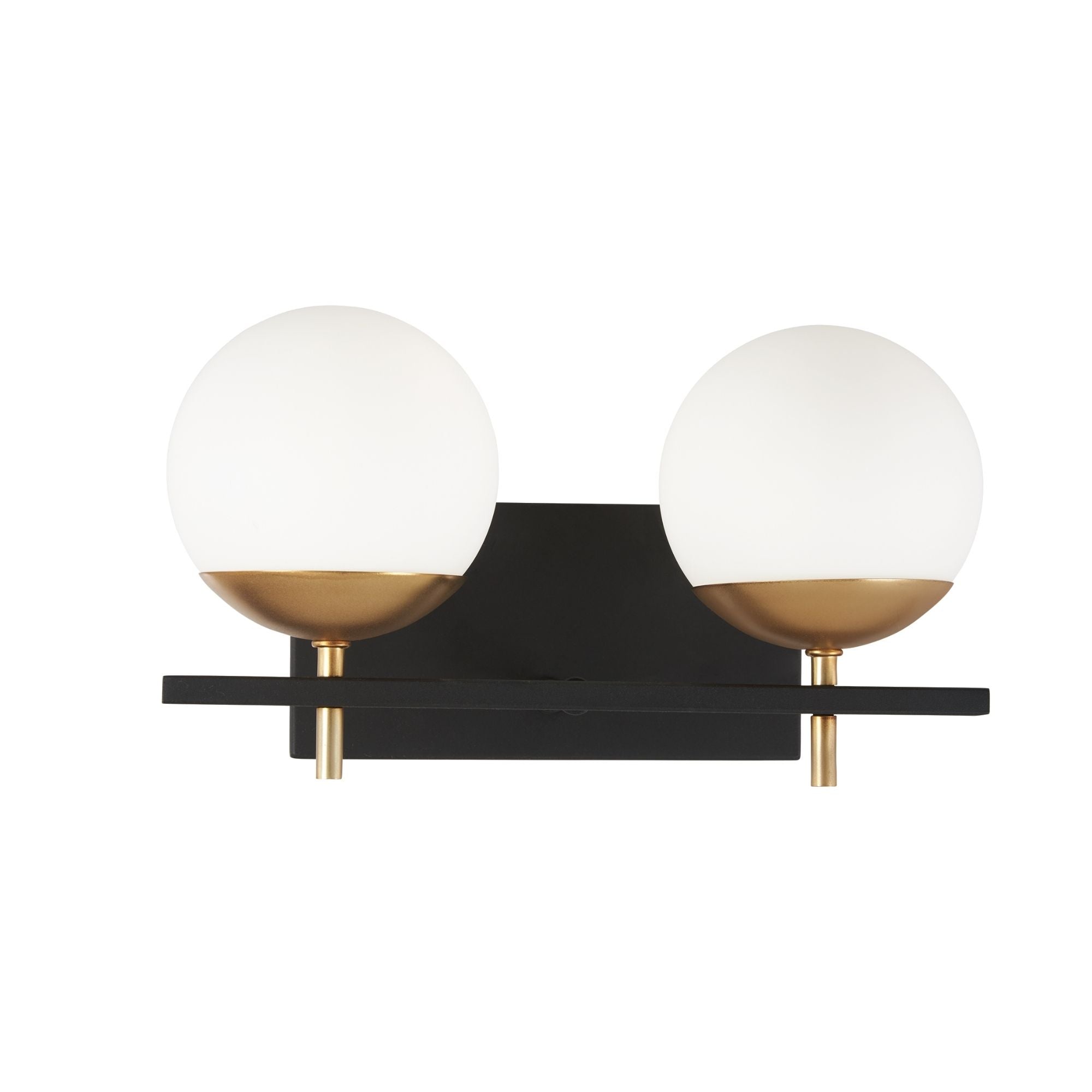 George Kovacs Alluria 15 in. 2-Light Bathroom Vanity Light, Weathered Black with Autumn Gold Accents with Etched Opal Glass