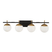 George Kovacs Alluria 33 in. 4-Light Bathroom Vanity Light, Weathered Black with Autumn Gold Accents with Etched Opal Glass
