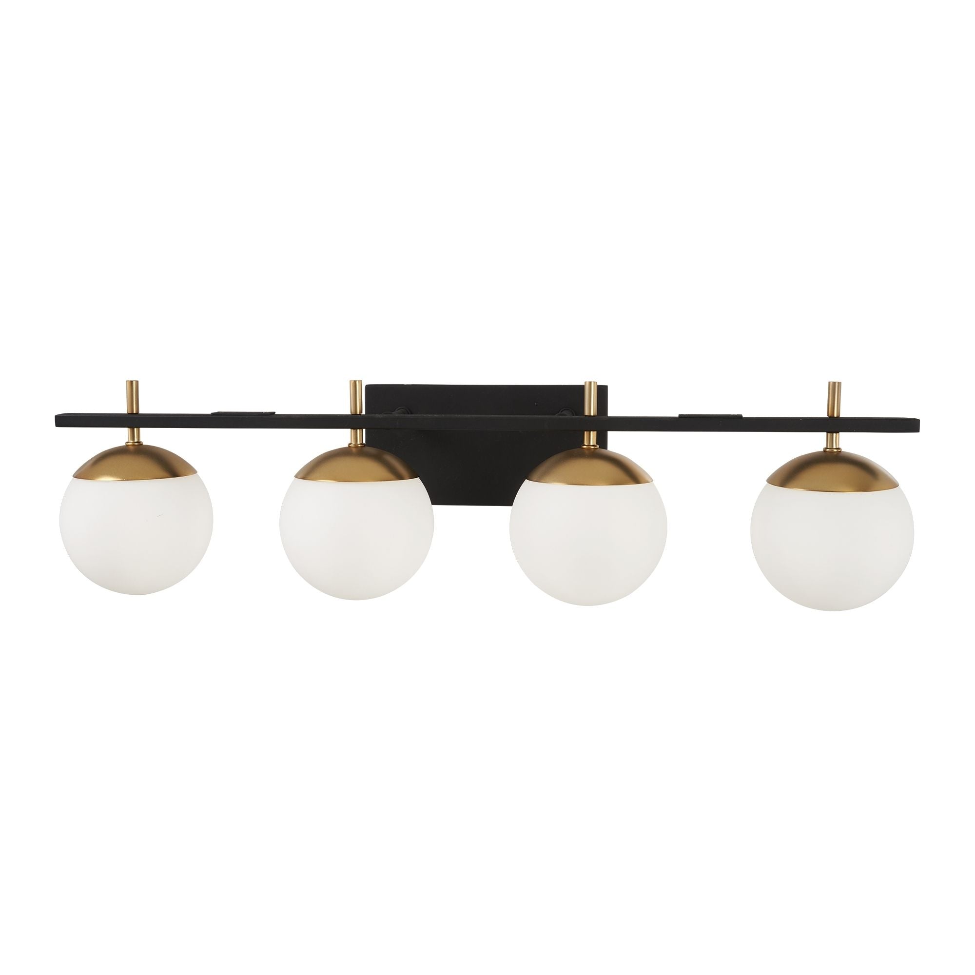George Kovacs Alluria 33 in. 4-Light Bathroom Vanity Light, Weathered Black with Autumn Gold Accents with Etched Opal Glass