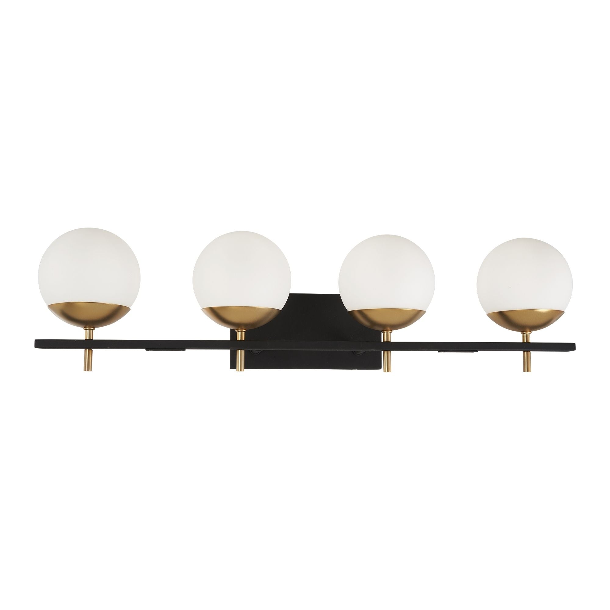 George Kovacs Alluria 33 in. 4-Light Bathroom Vanity Light, Weathered Black with Autumn Gold Accents with Etched Opal Glass