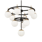 George Kovacs Alluria 30 in. 10-Light Chandelier, Weathered Black with Autumn Gold Accents with Etched Opal Glass