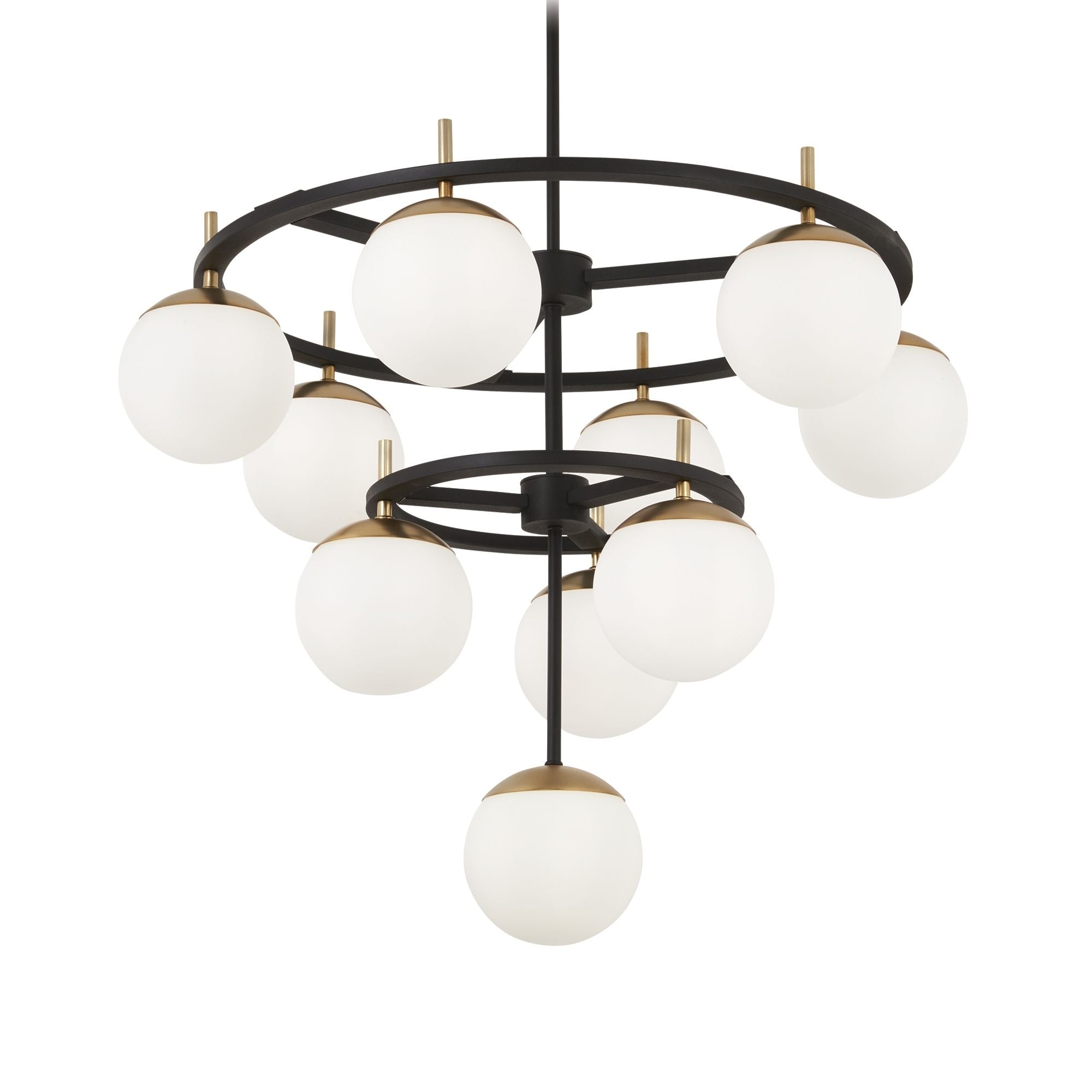George Kovacs Alluria 30 in. 10-Light Chandelier, Weathered Black with Autumn Gold Accents with Etched Opal Glass