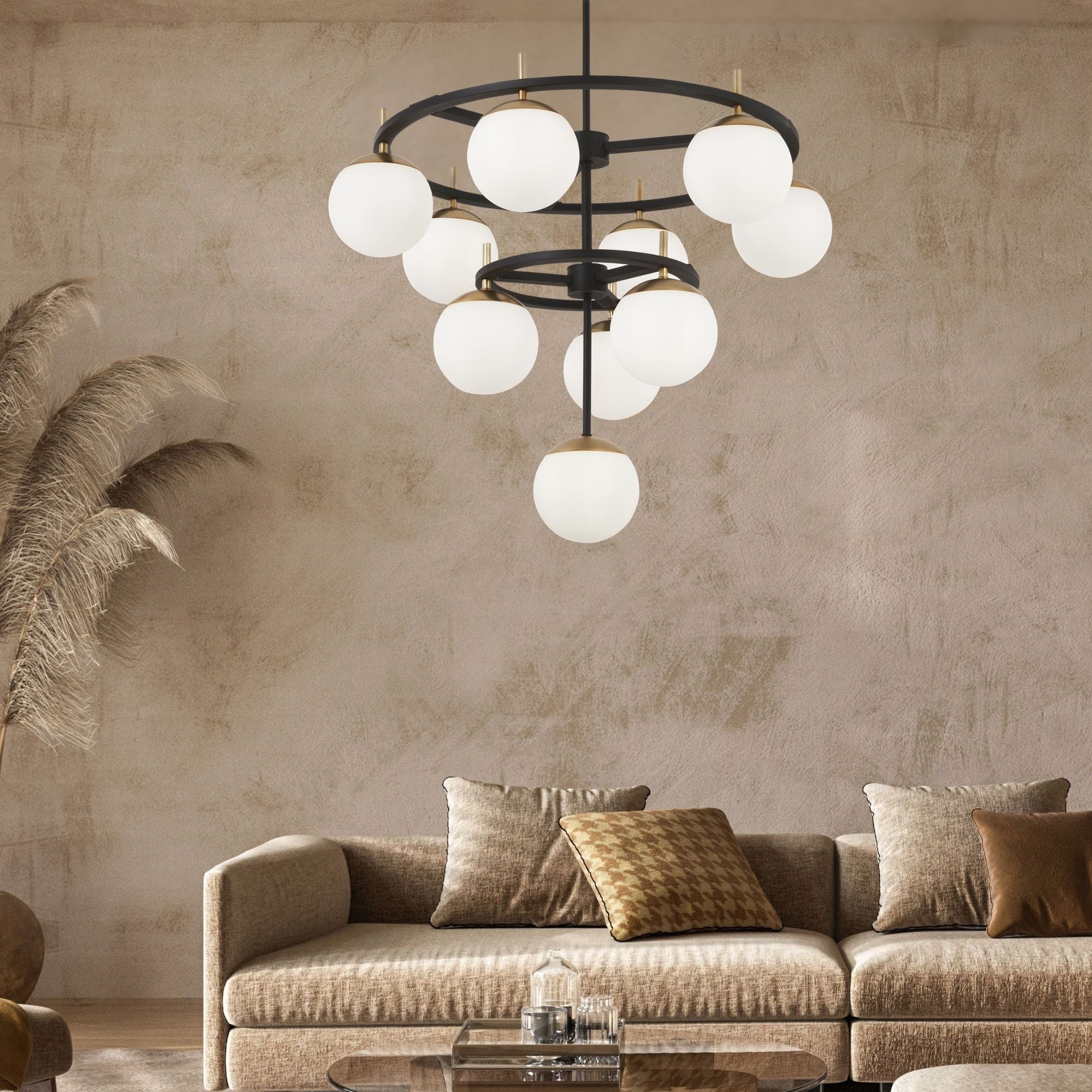 George Kovacs Alluria 30 in. 10-Light Chandelier, Weathered Black with Autumn Gold Accents with Etched Opal Glass