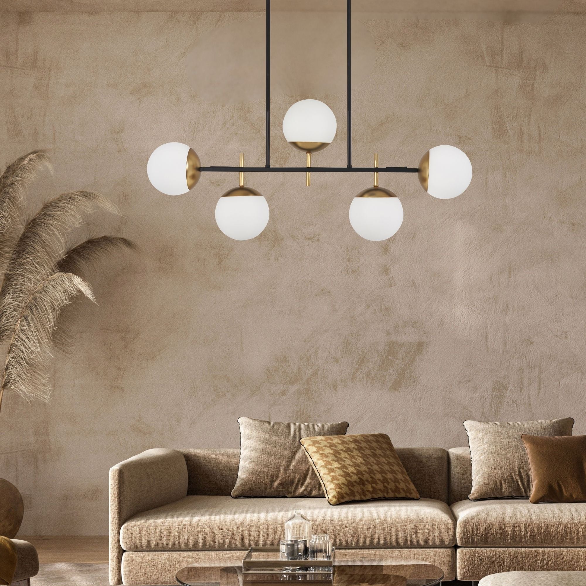 George Kovacs Alluria 36 in. 5-Light Pendant, Weathered Black with Autumn Gold with Etched Opal Glass
