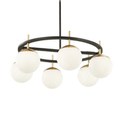 George Kovacs Alluria 27 in. 6-Light Pendant, Weathered Black with Autumn Gold Accents with Etched Opal Glass