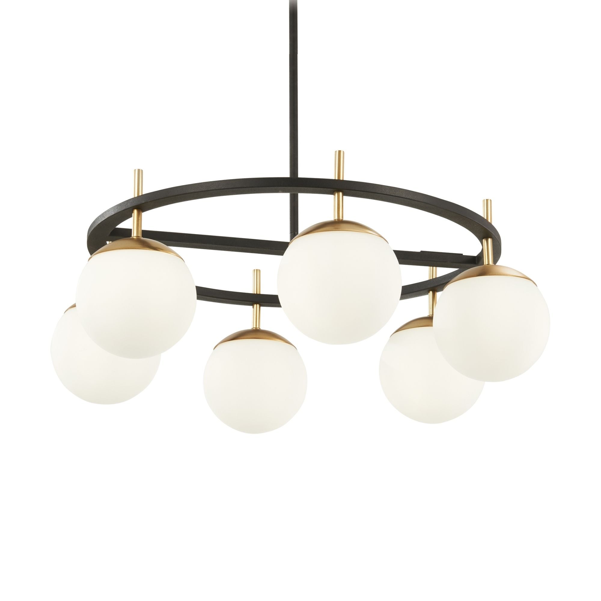 George Kovacs Alluria 27 in. 6-Light Pendant, Weathered Black with Autumn Gold Accents with Etched Opal Glass