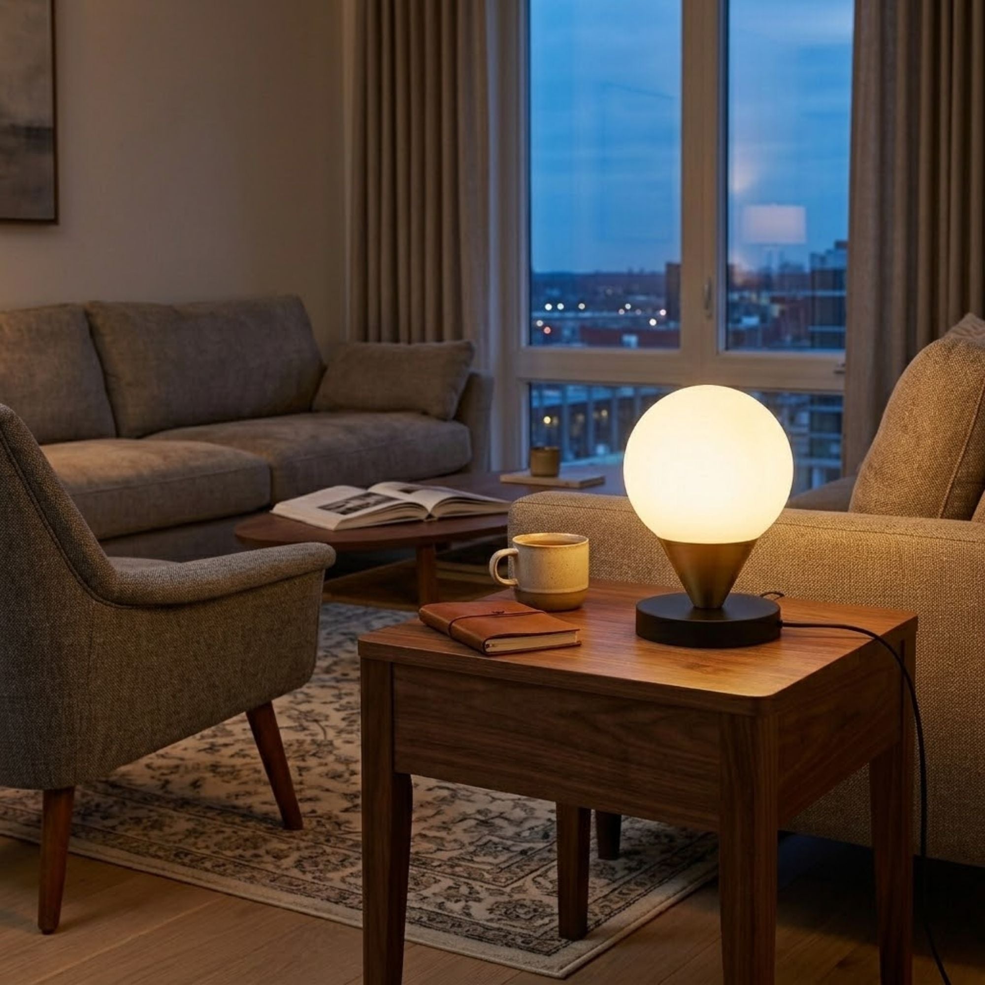 George Kovacs Alluria 12.38 in. Table Lamp, Weathered Black with Autumn Gold with Etched Opal Glass