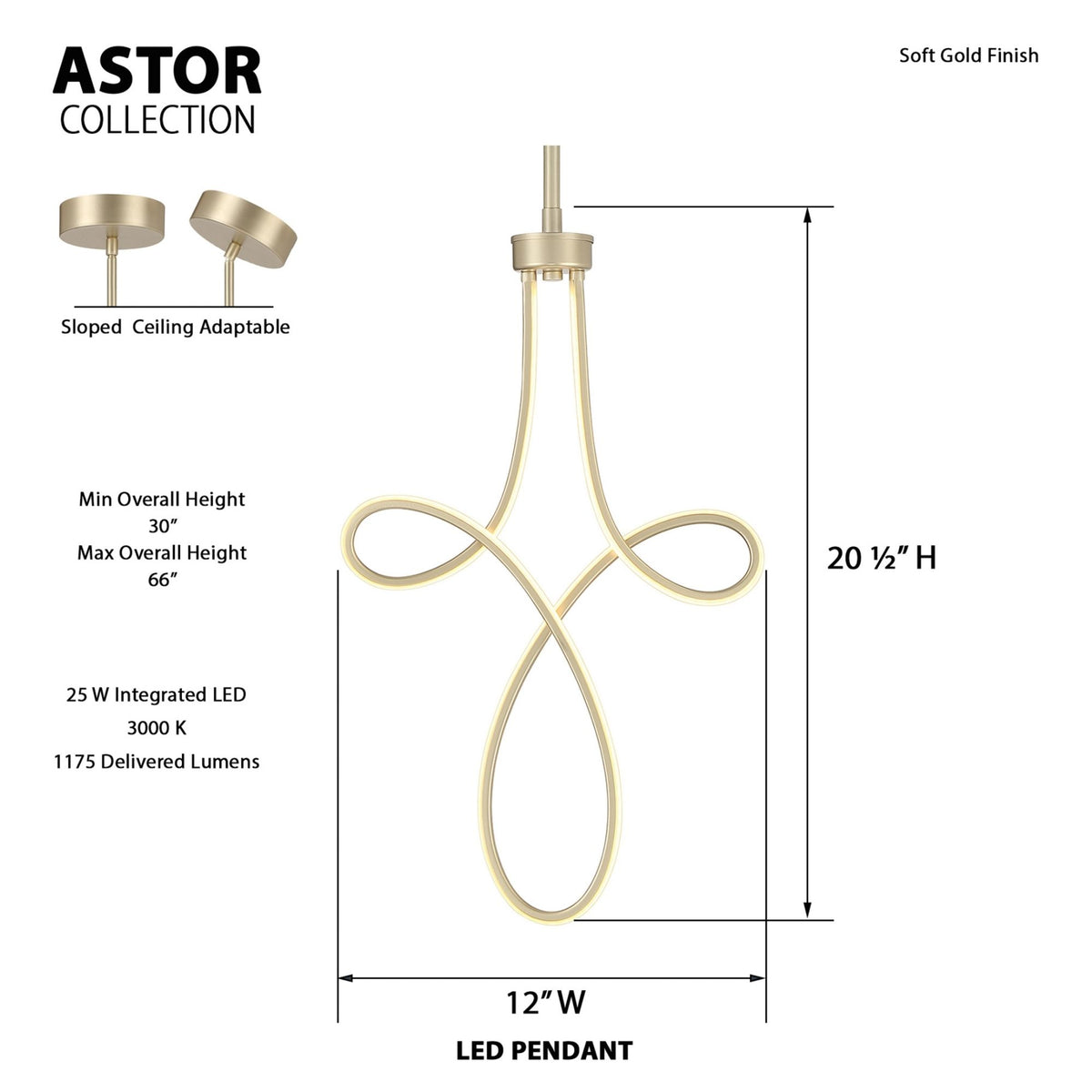 Robin Baron George Kovacs Astor 20.5 in. Mini Pendant, Soft Gold