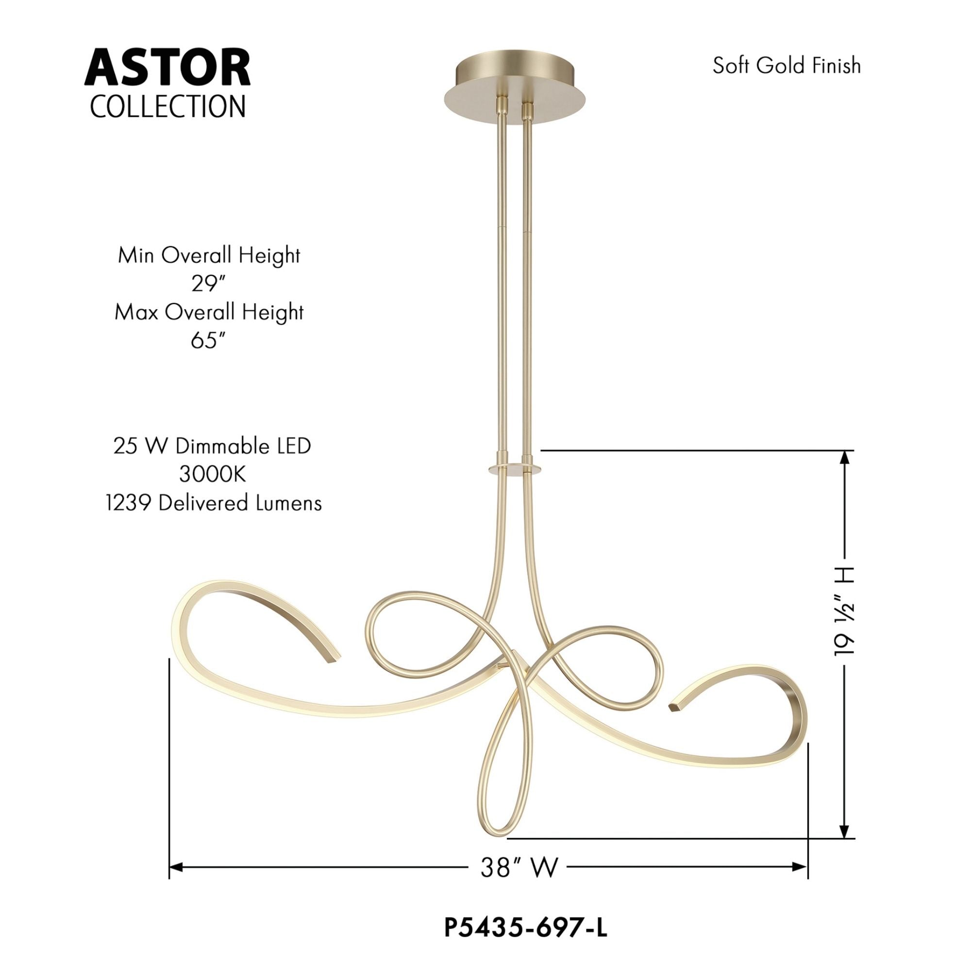 Robin Baron George Kovacs Astor 38 in. LED Pendant Light, Soft Gold