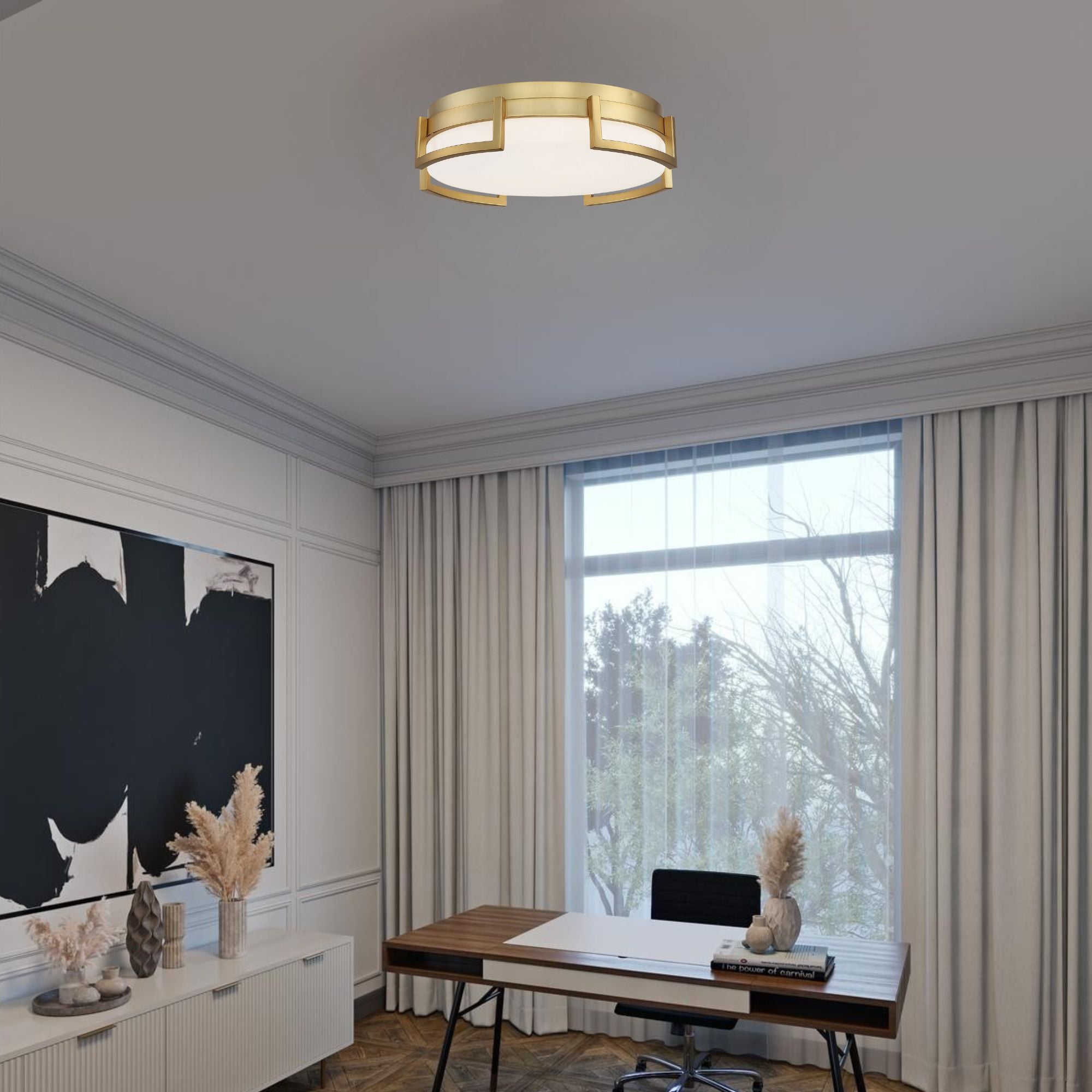 Bezel Set 15" LED Flush Mount, Honey Gold Finish