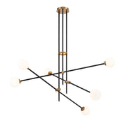 George Kovacs Cosmet 41 in. 6-Light Chandelier, Coal and Aged Brass with Etched Opal Glass