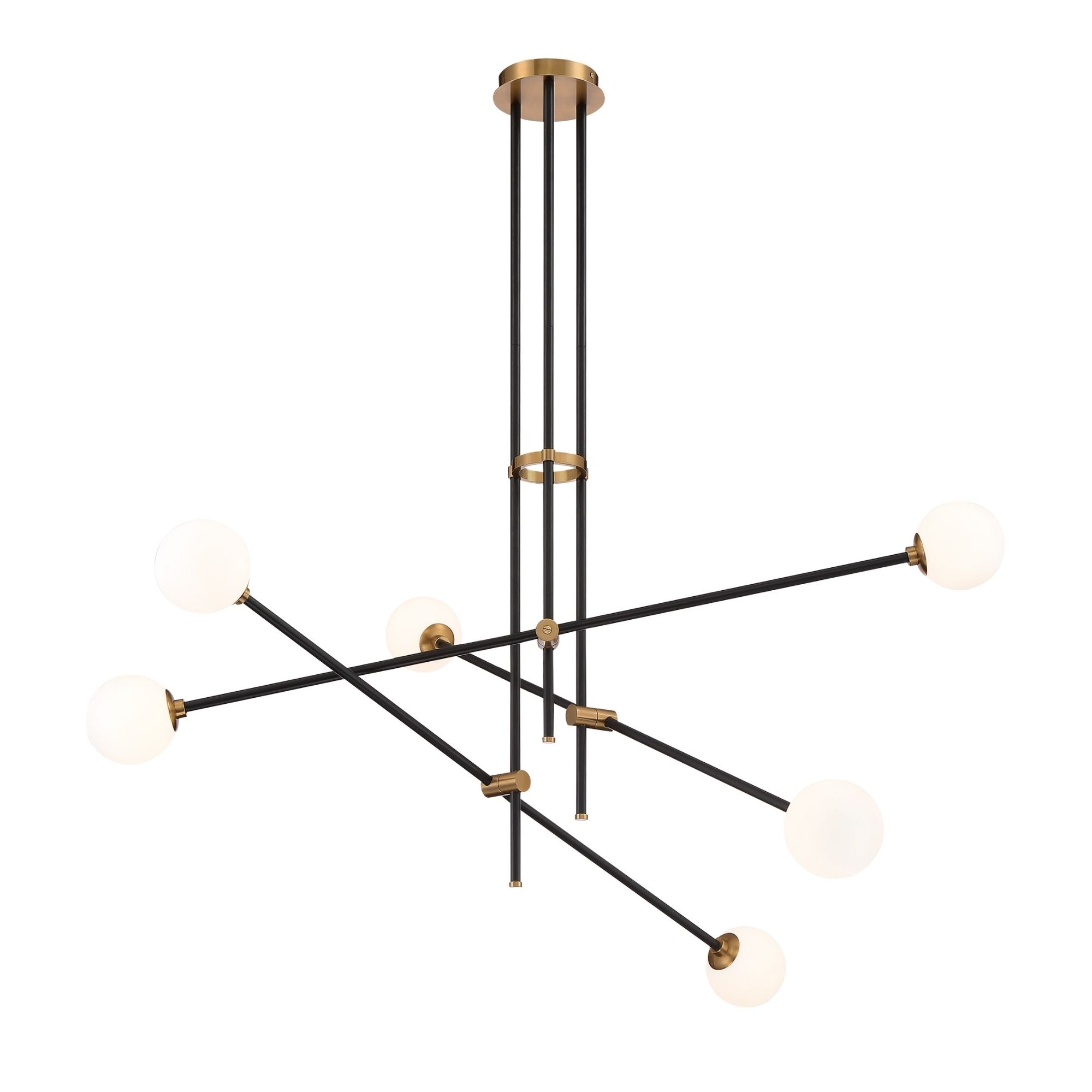 George Kovacs Cosmet 41 in. 6-Light Chandelier, Coal and Aged Brass with Etched Opal Glass