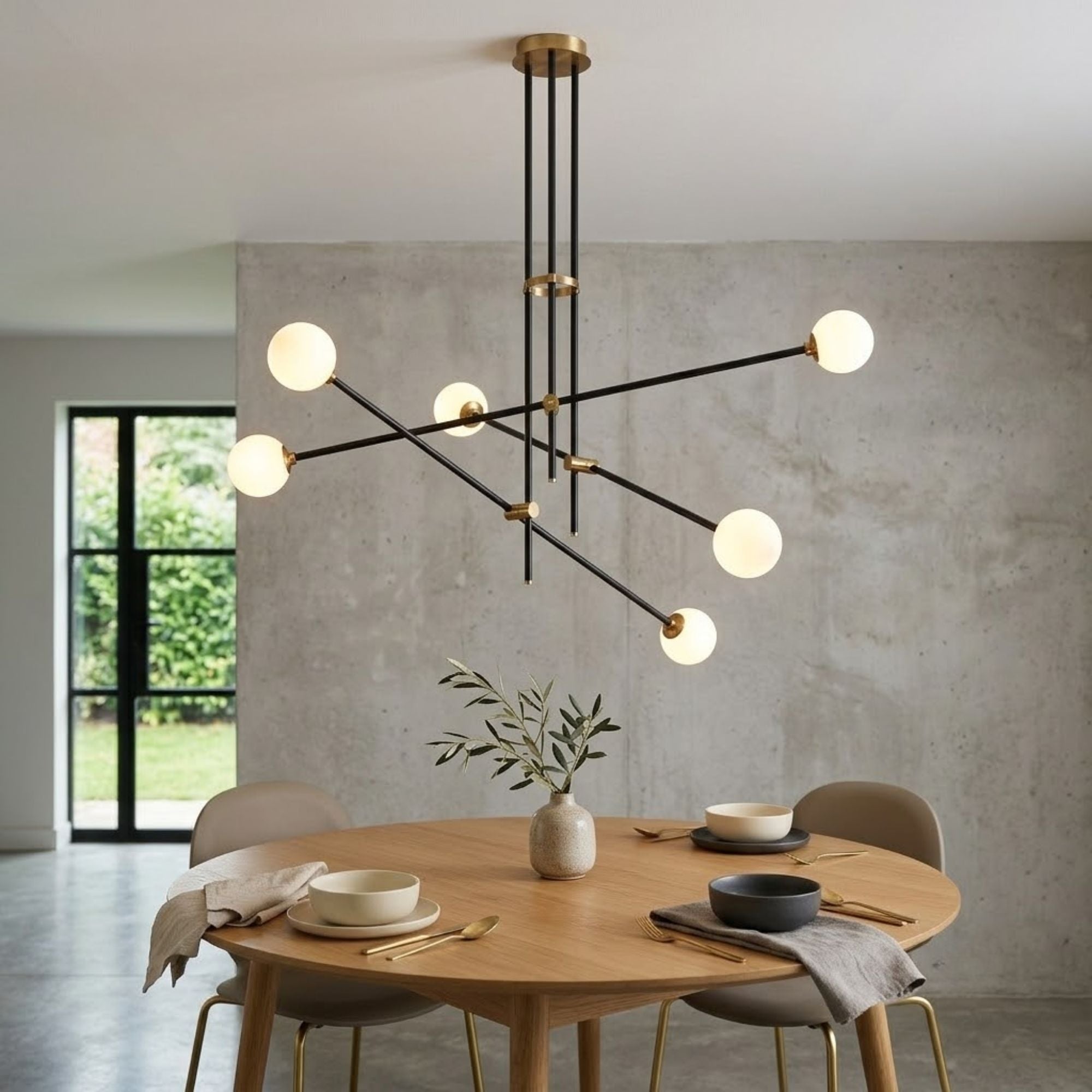 George Kovacs Cosmet 41 in. 6-Light Chandelier, Coal and Aged Brass with Etched Opal Glass