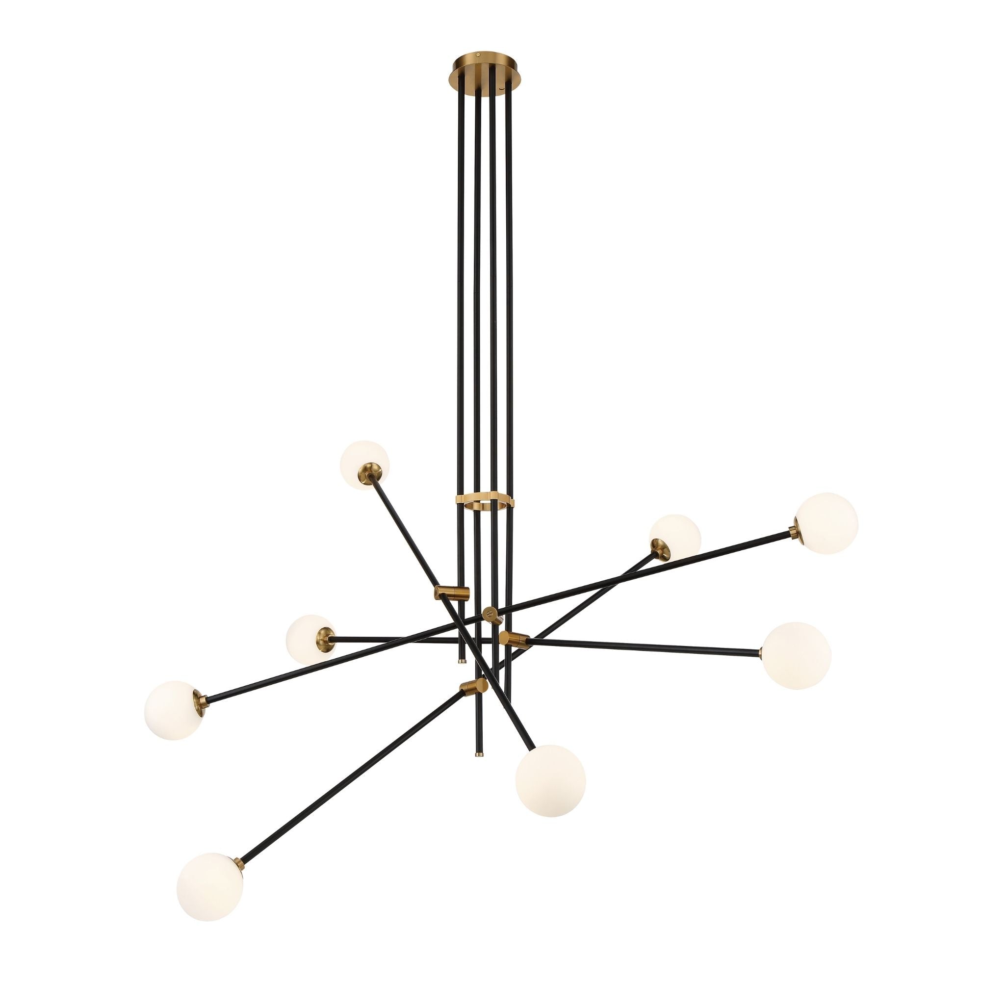 George Kovacs Cosmet 50 in. 8-Light Chandelier, Coal & Aged Brass with Etched Opal Glass