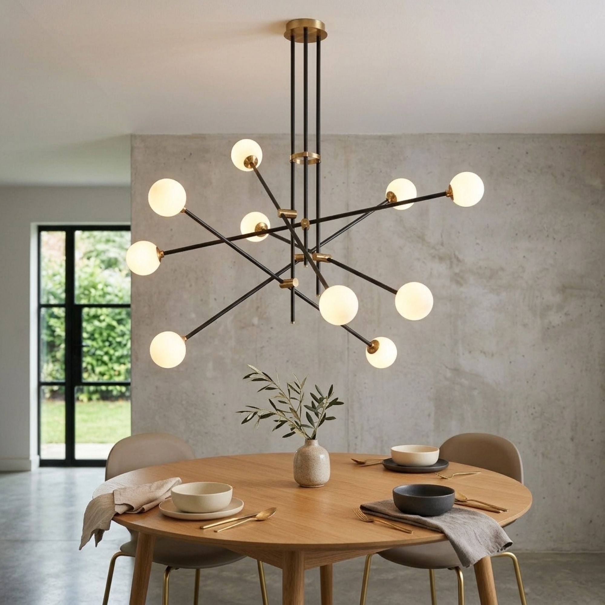 George Kovacs Cosmet 50 in. 8-Light Chandelier, Coal & Aged Brass with Etched Opal Glass