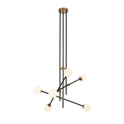 George Kovacs Cosmet 32 in. 6-Light Chandelier, Coal & Aged Brass with Etched Opal Glass