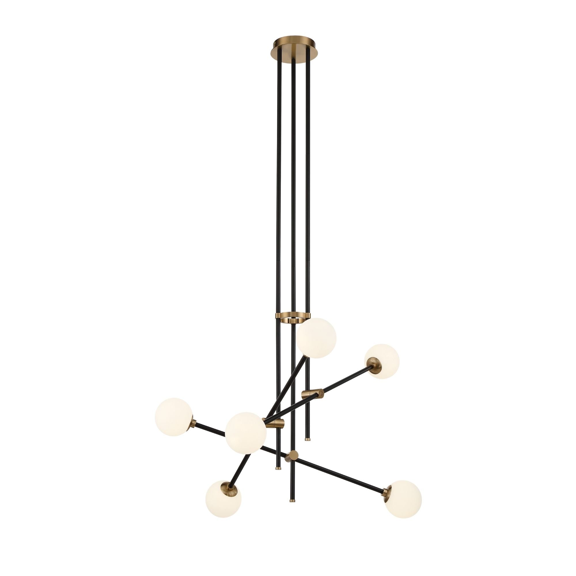 George Kovacs Cosmet 32 in. 6-Light Chandelier, Coal & Aged Brass with Etched Opal Glass