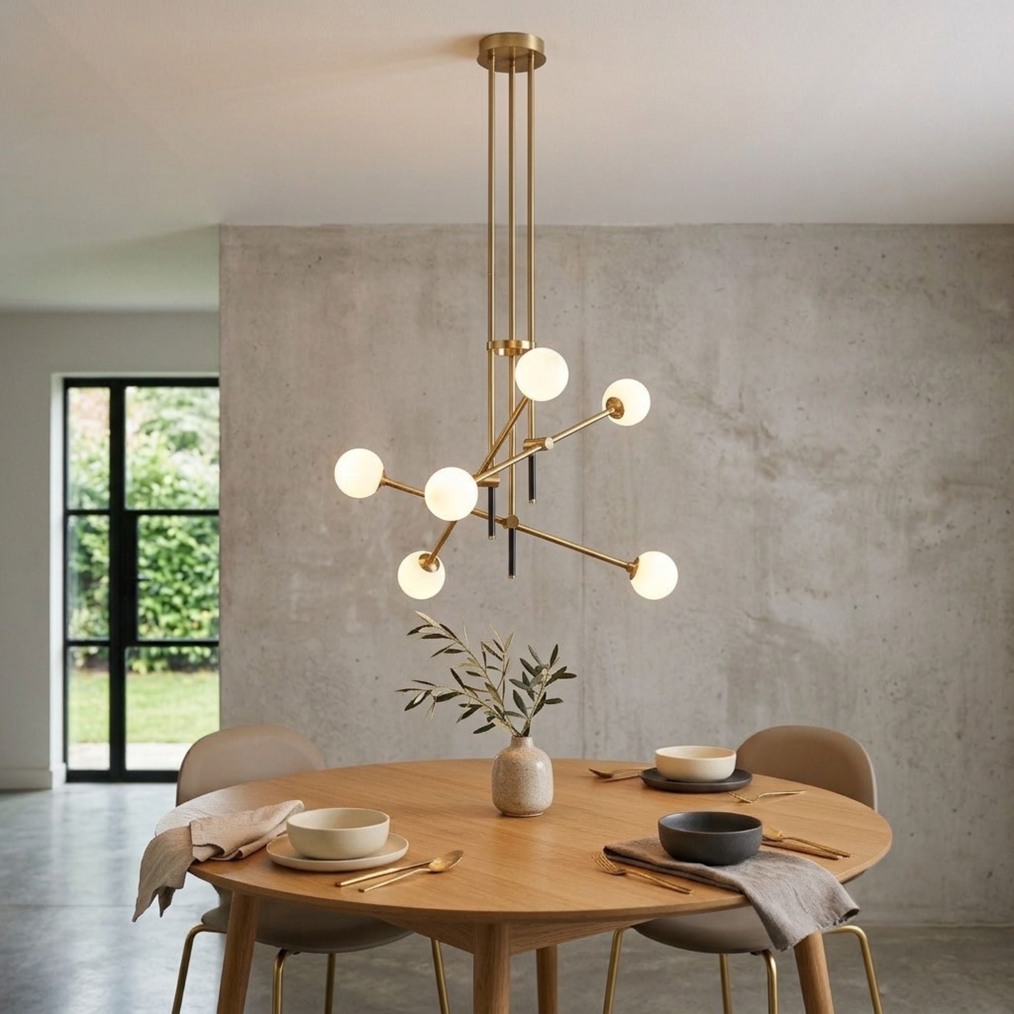 George Kovacs Cosmet 32 in. 6-Light Chandelier, Coal & Aged Brass with Etched Opal Glass