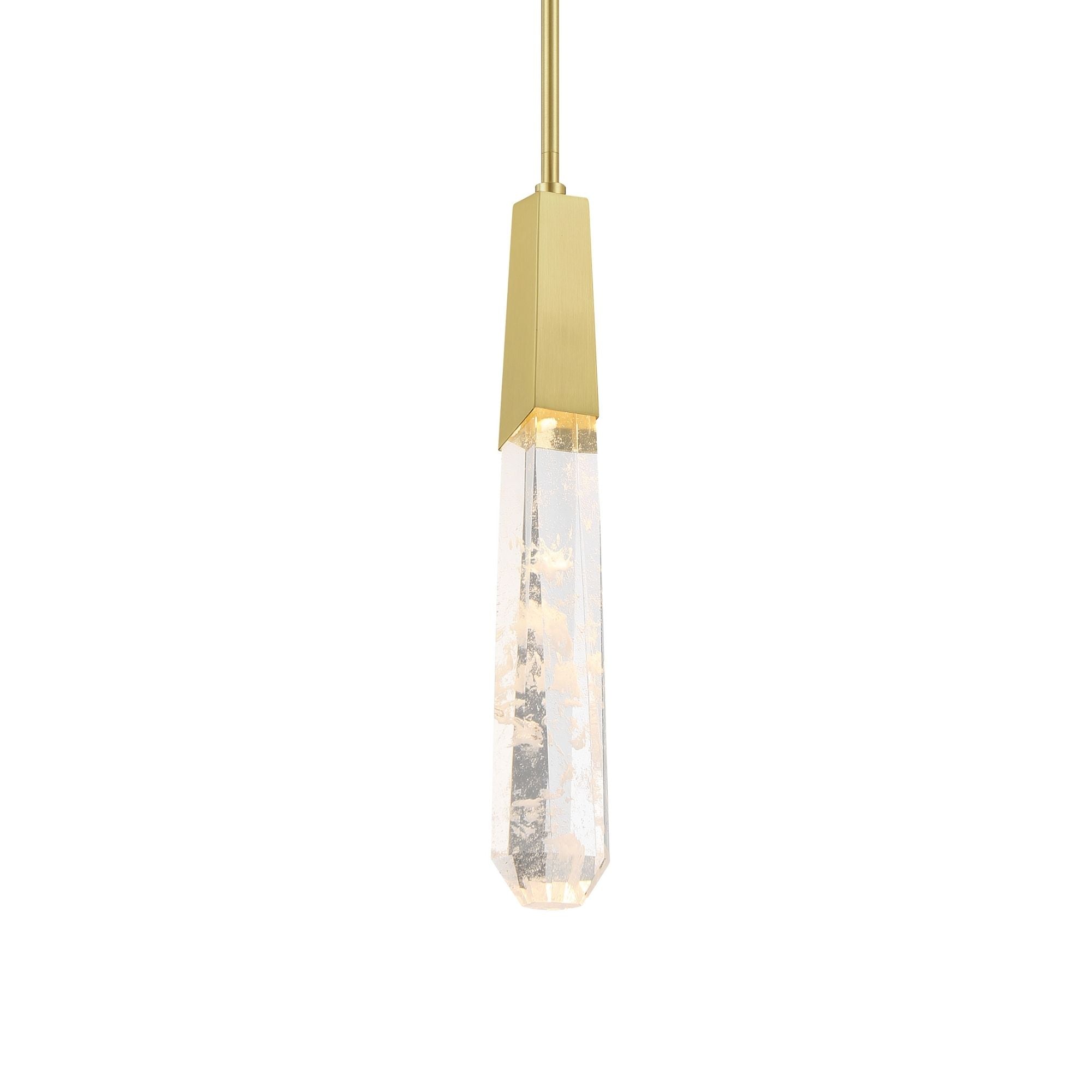George Kovacs Drifting Droplets 18.5 in. LED Pendant, Brushed Brass with Clear Faux Rock Crystal