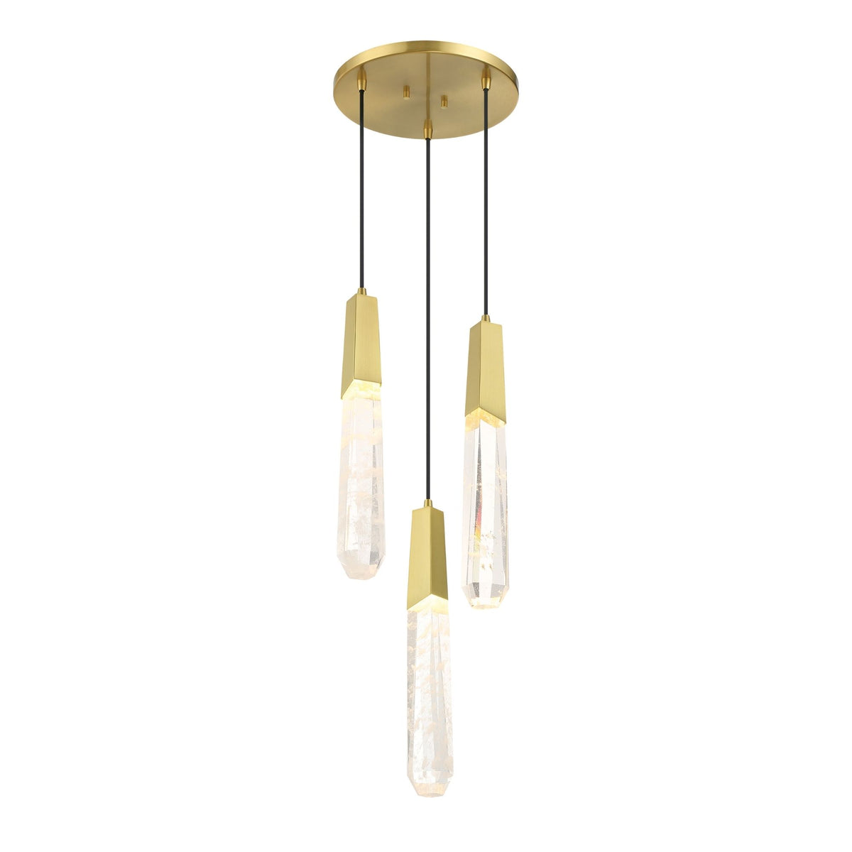 George Kovacs Drifting Droplets 18 in. 3-Light Pendant, Brushed Brass with Faux Rock Crystal